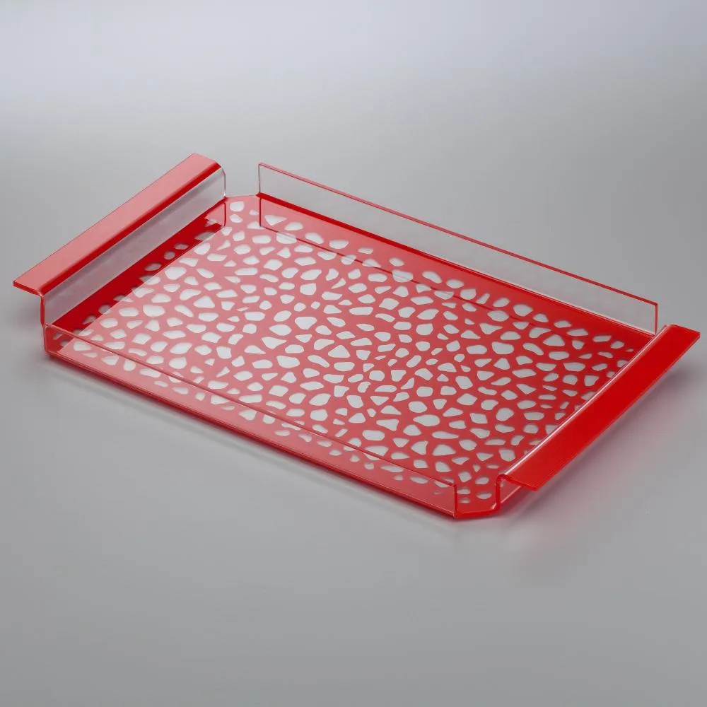 Vassoio da tavola in plexiglas 35x20,5xh2.5 cm con maniglie decoro Pavè rosso