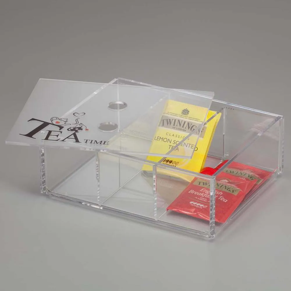 Portacialde in plexiglass con coperchio e 3 divisori ONLY TEA 22X16Xh7 cm Trasparente