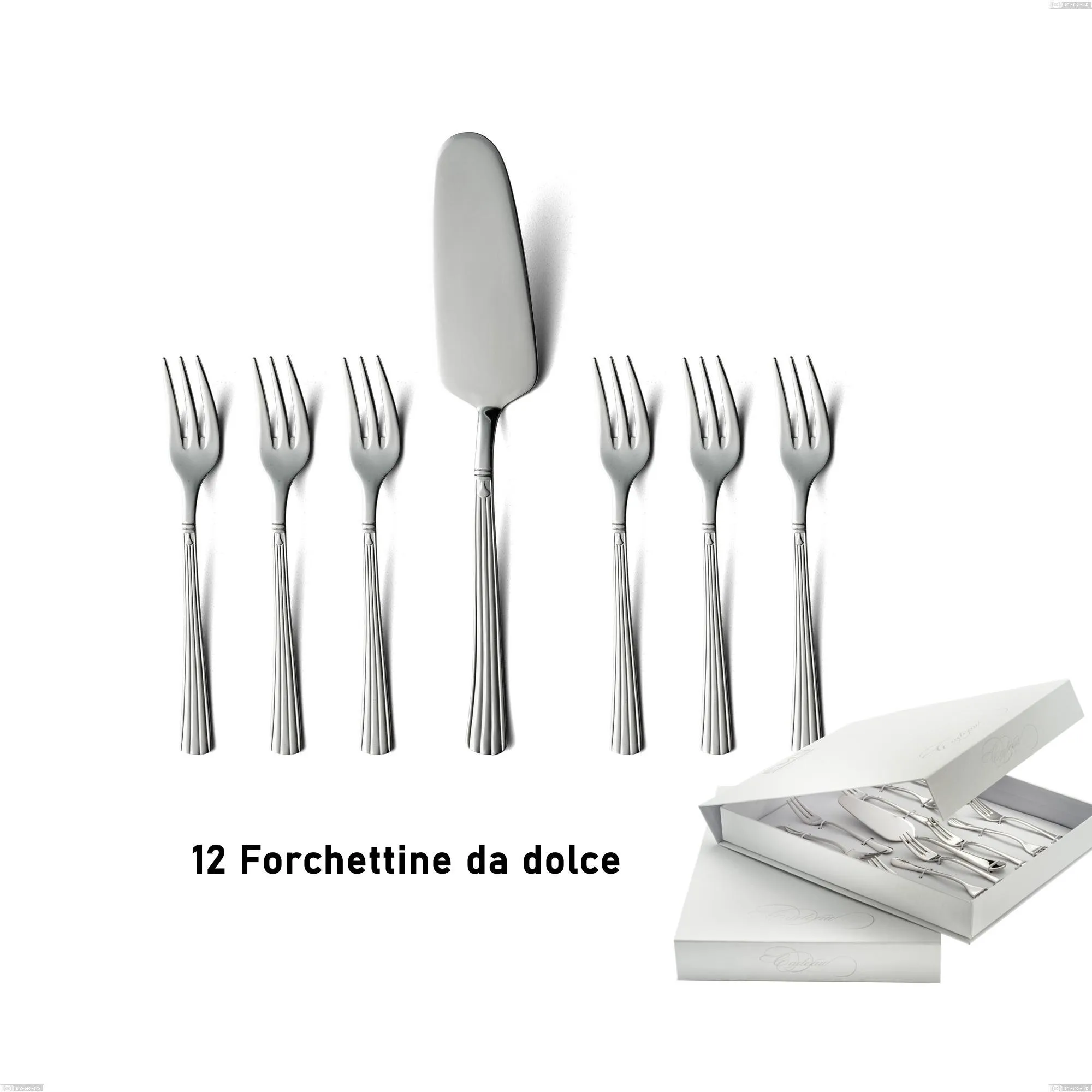 Confezione a libro 13 pezzi, forchettine più paletta dolce bavaria, Acciaio inox (Aisi 304) lucido stile classico