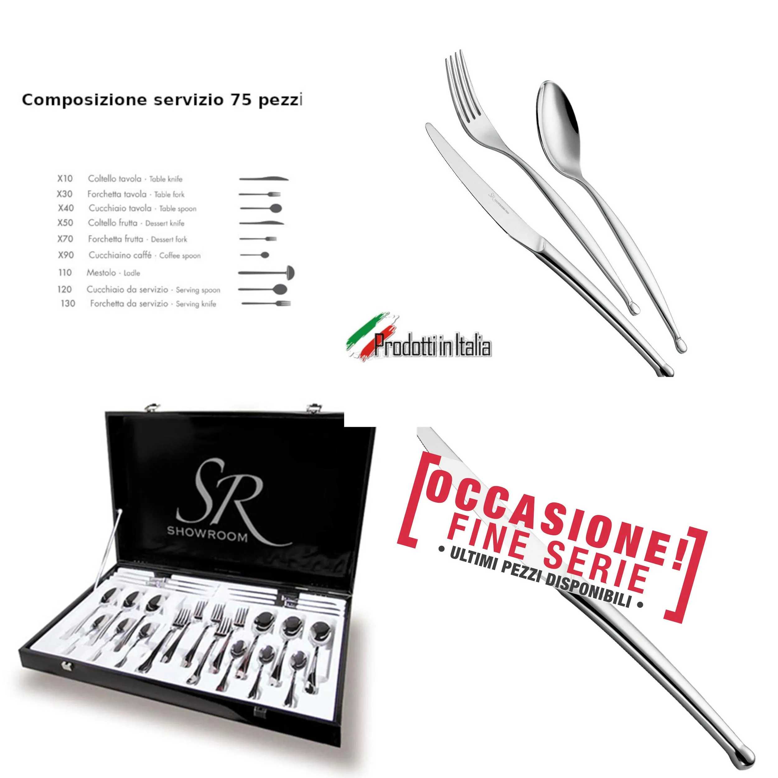 Servizio Posate 75 Pezzi punto in acciaio inox 18/10 lucidato a specchio Forgiato in confezione regalo