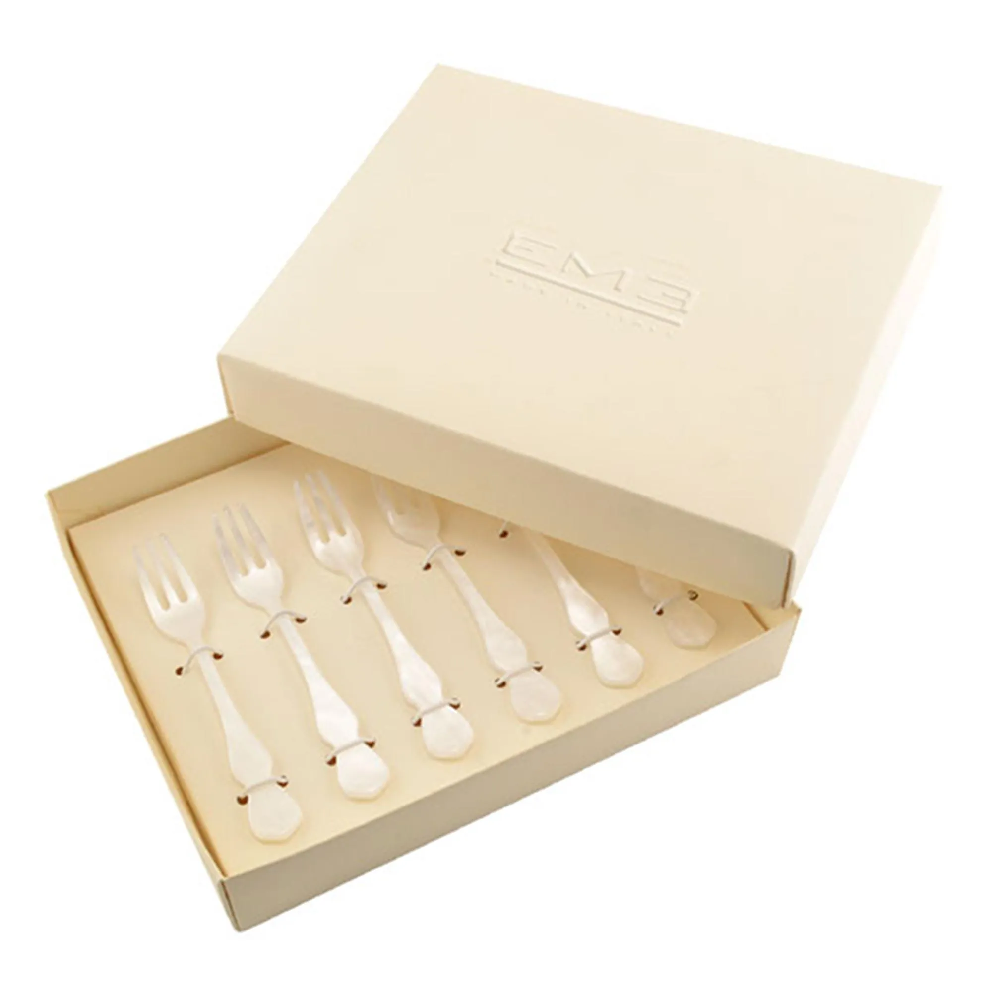 Forchettine dolce in metacrilato CHIC confezione 6 pezzi Perlato Bianco 132 mm in scatola bomboniera