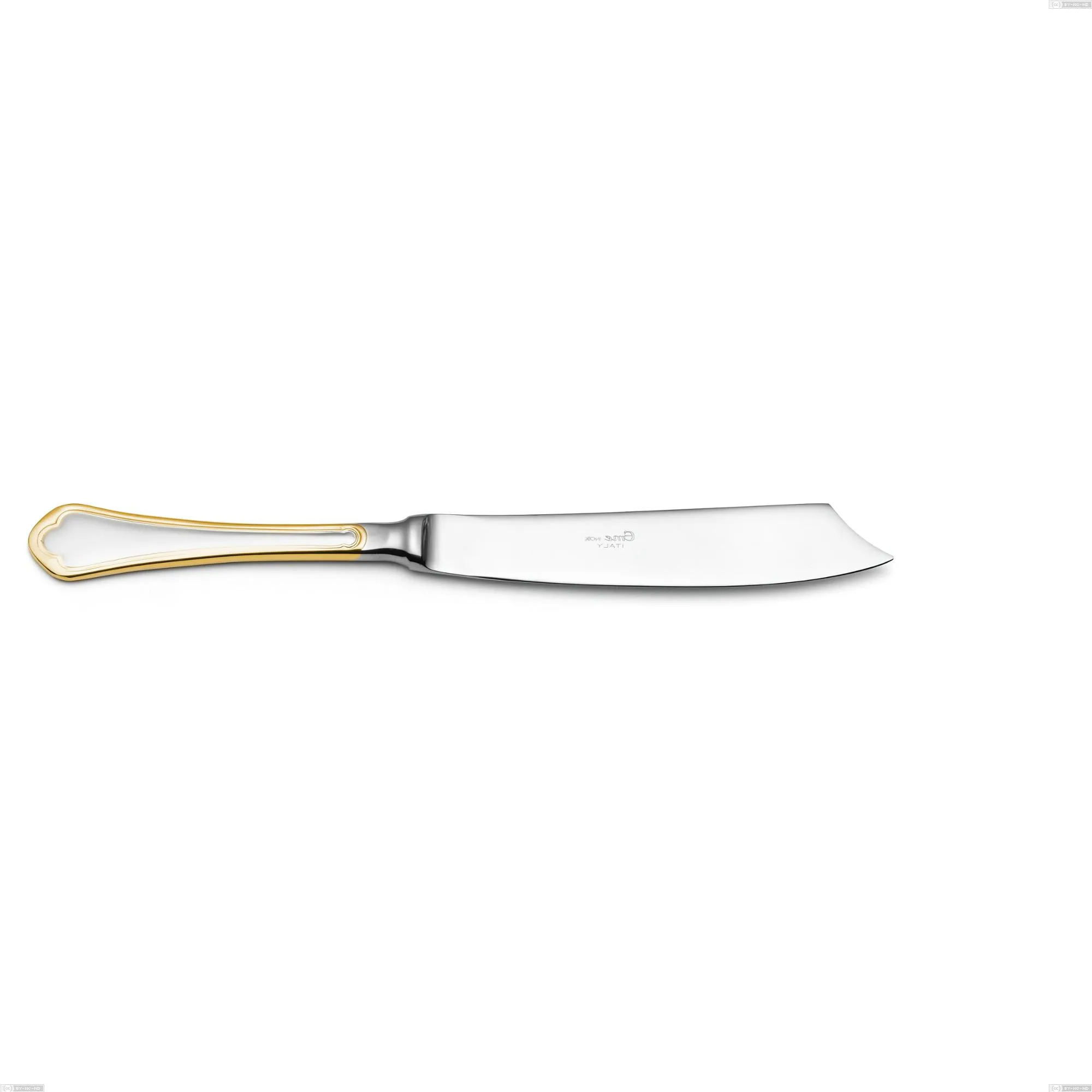 Coltello torta Domus Oro, acciaio 18-10, oro 24 carati lucido, spessore 3 mm, lunghezza 235 mm