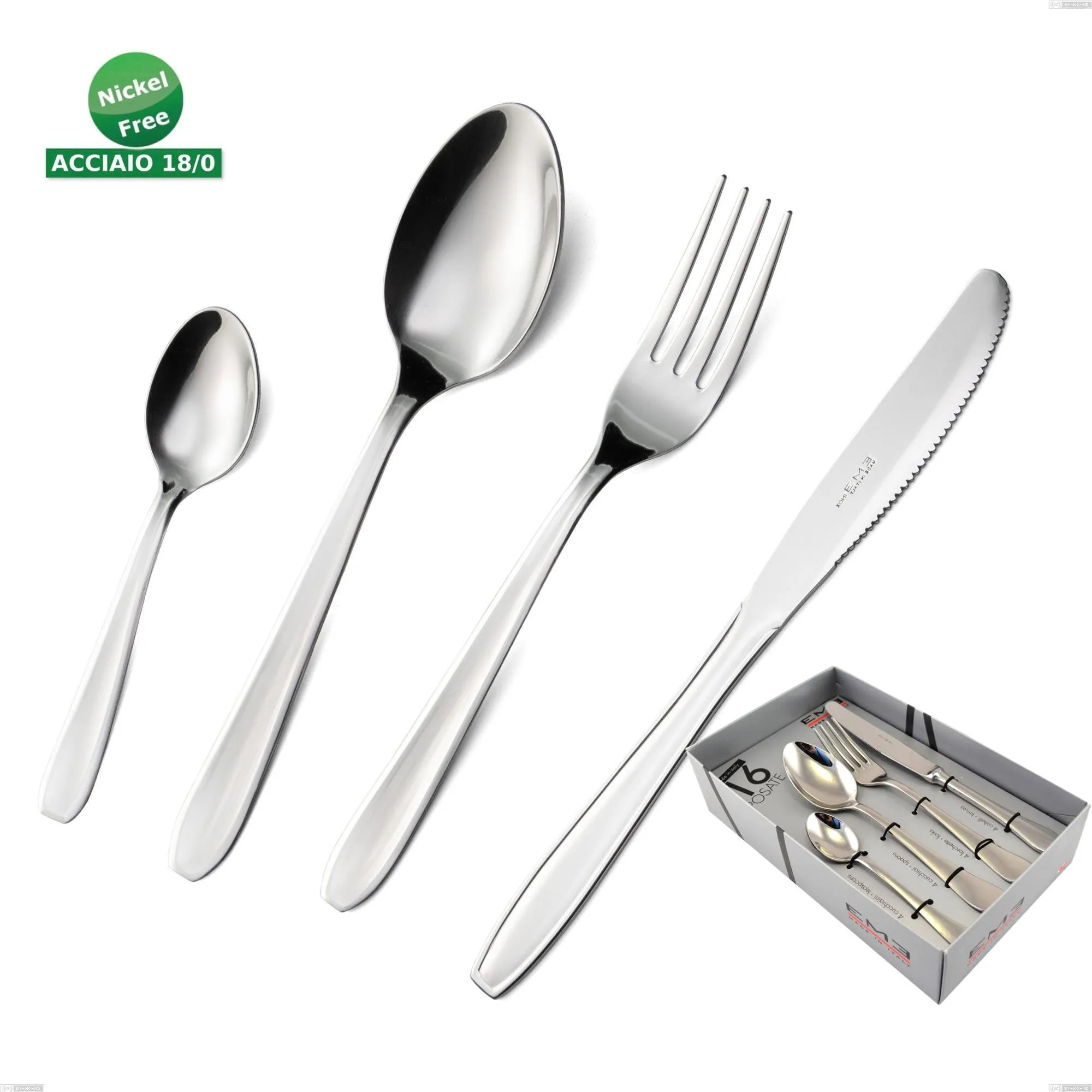 Confezione vetrina 16 pezzi coltello economico eco, Acciaio inox Aisi 430 NIchel Free Posate Lucide, spessore 1.5 mm