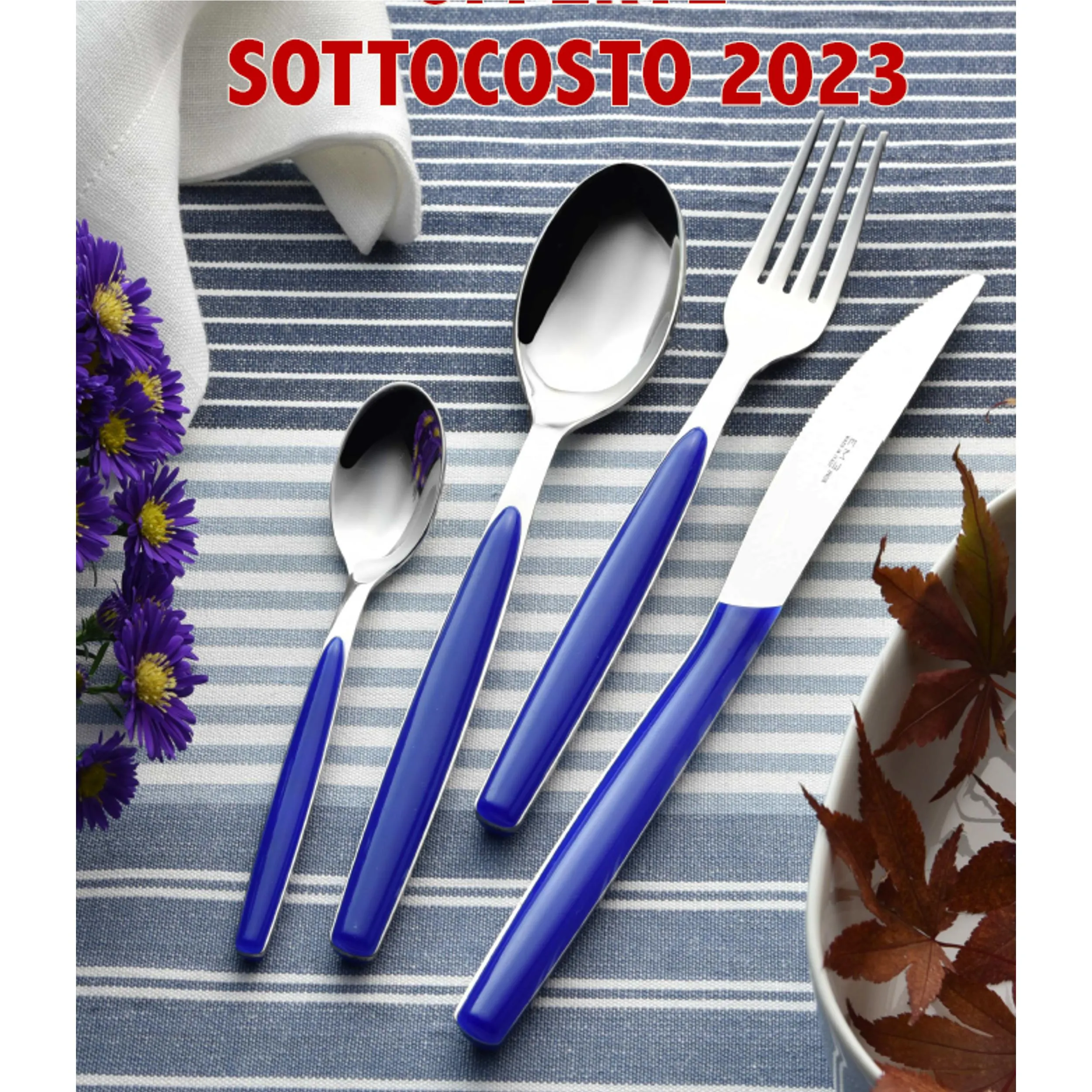 Set Posate colorate 24 pezzi un posto tavola DREAM 6 Coltello 6 Forchetta 6 Cucchiaio 6 Cucchiaino caffe in acciaio 18/0 (AISI430) Nichel Free blu