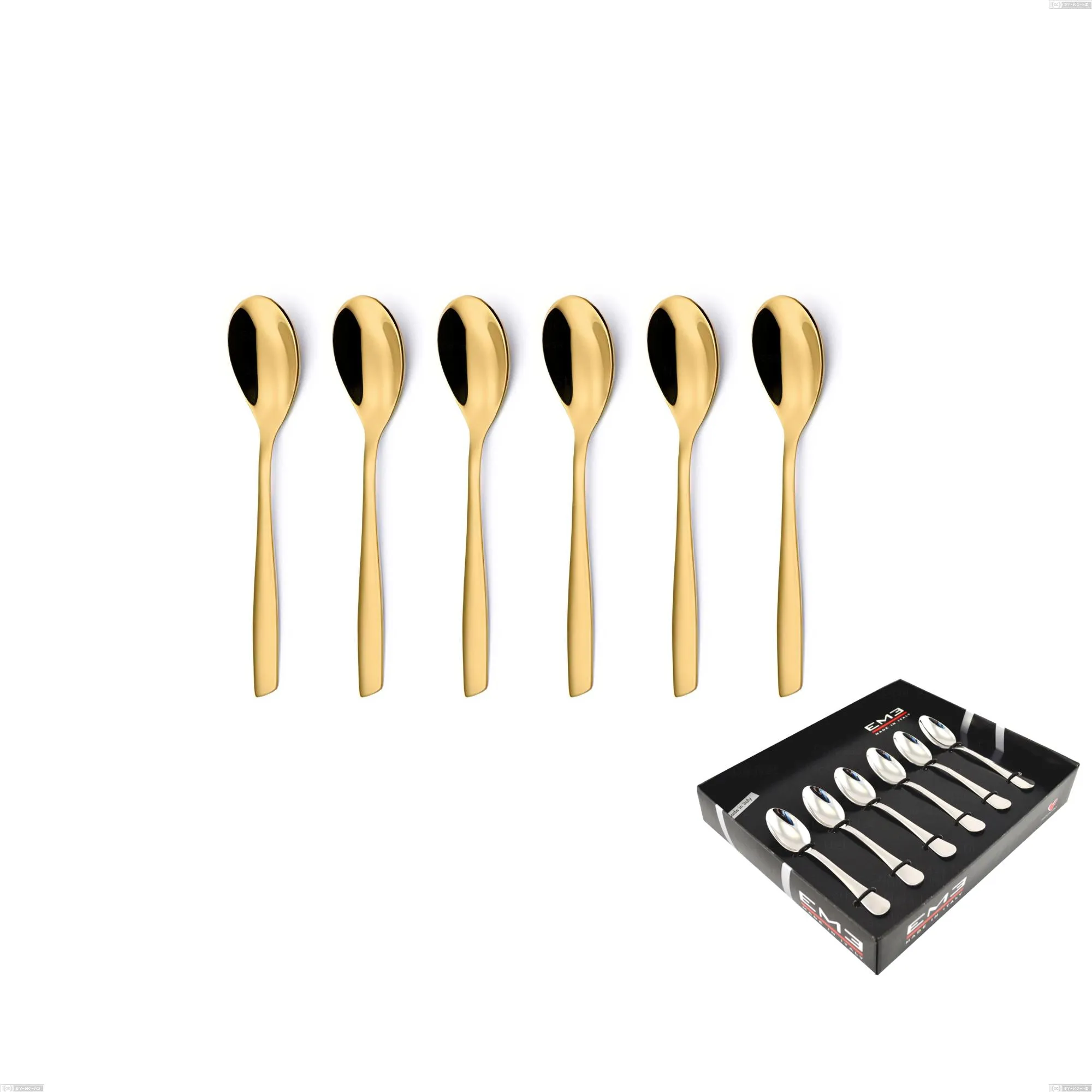 Confezione vetrina 6 pezzi moka Eleven PVD Gold, Acciaio 18/10 lucido, spessore 2.5 mm, PVD oro