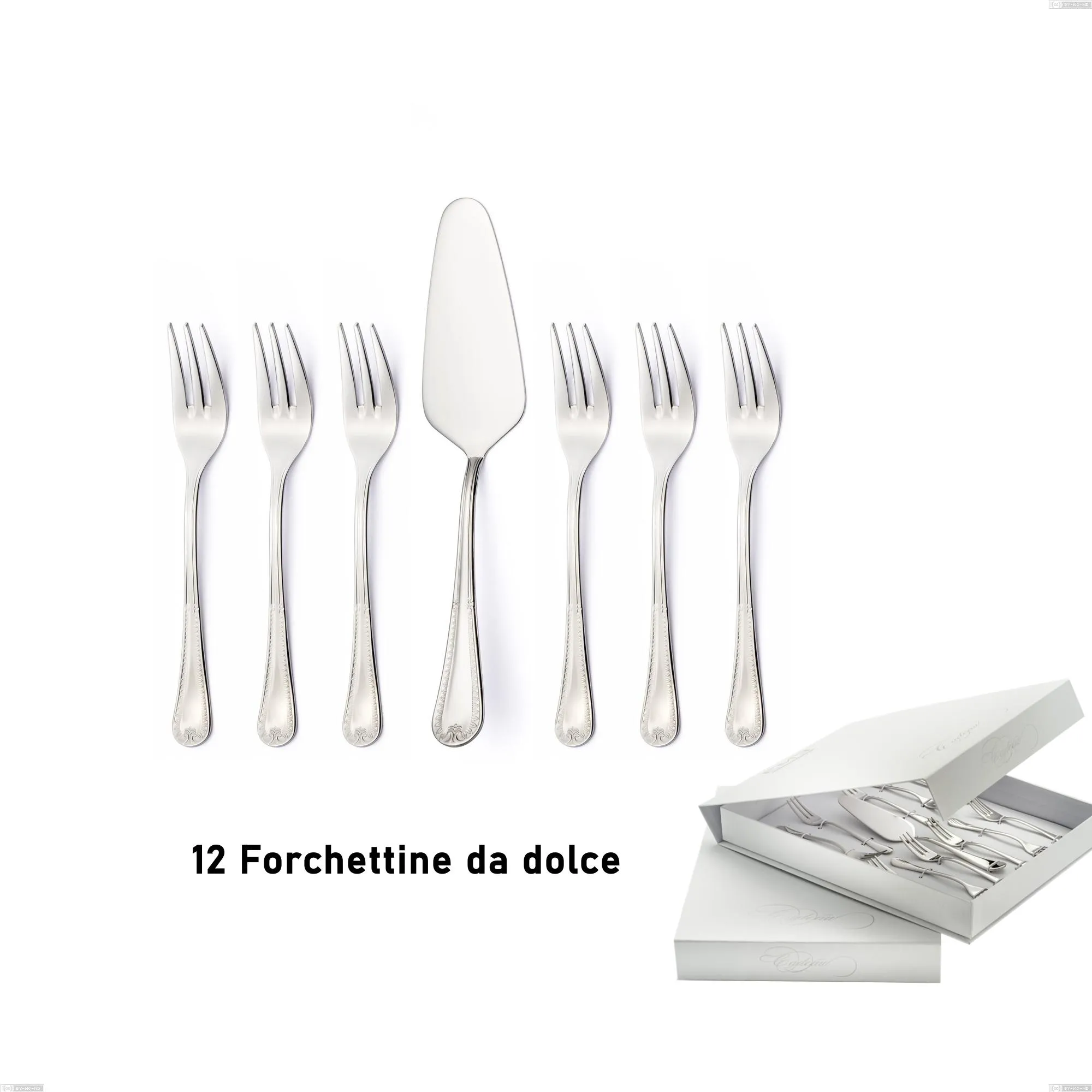 Confezione a libro 13 pezzi, forchettine più paletta dolce Firenze, Acciaio inox 18.10 (Aisi304) , spessore 2.5 mm