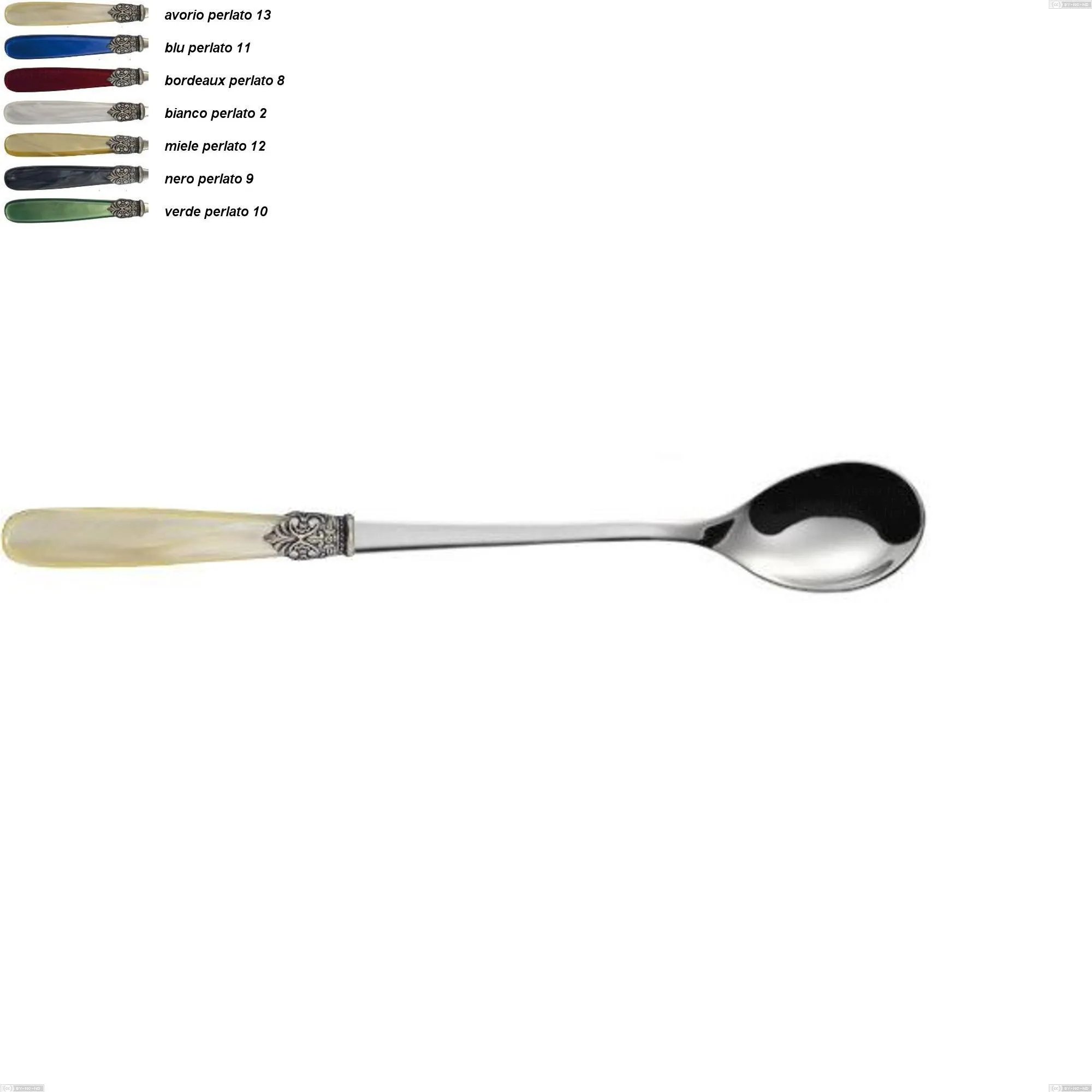 Cucchiaio bibita georgian, Acciaio 18/10 AISI 304 Lucido manicatura acrilico perlato, lunghezza 211 mm