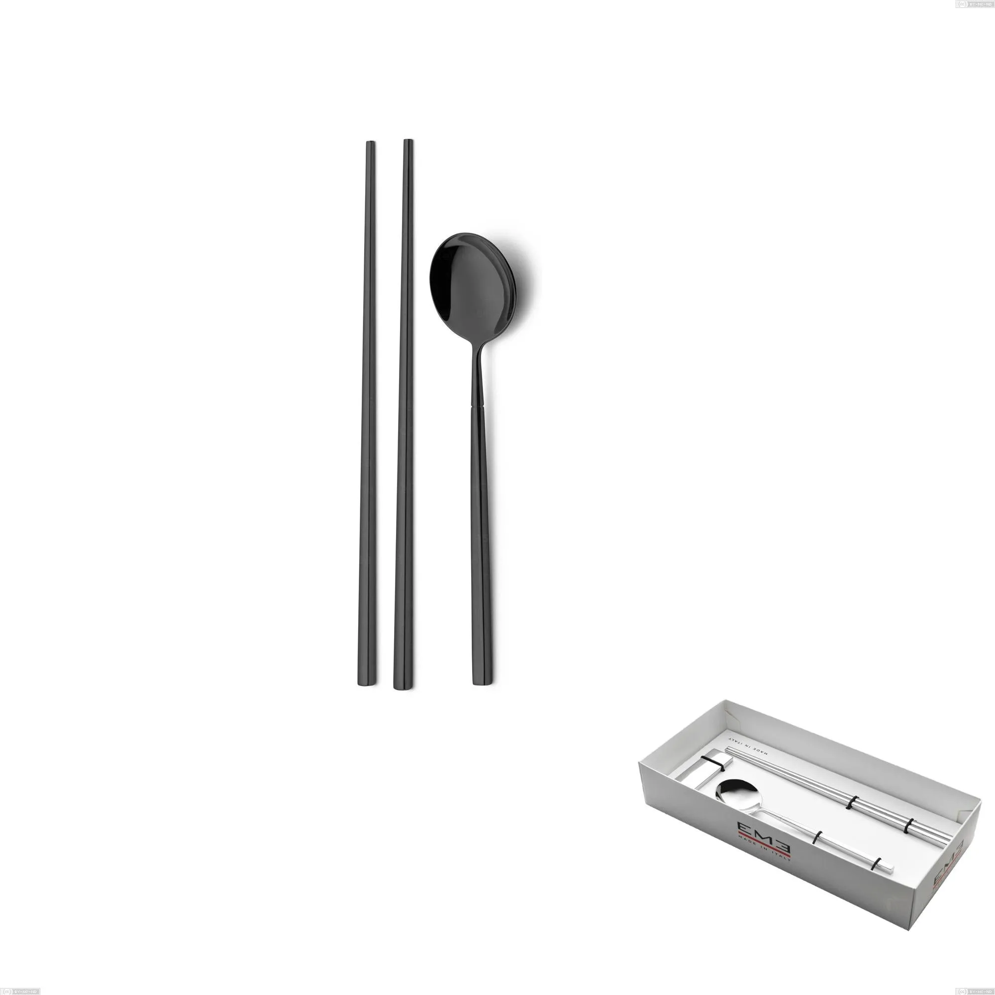 Set Sushi per 1 persona in confezione vetrina Kyoto Black, Acciaio inox (Aisi 304) trattamento pvd acciaio lucido