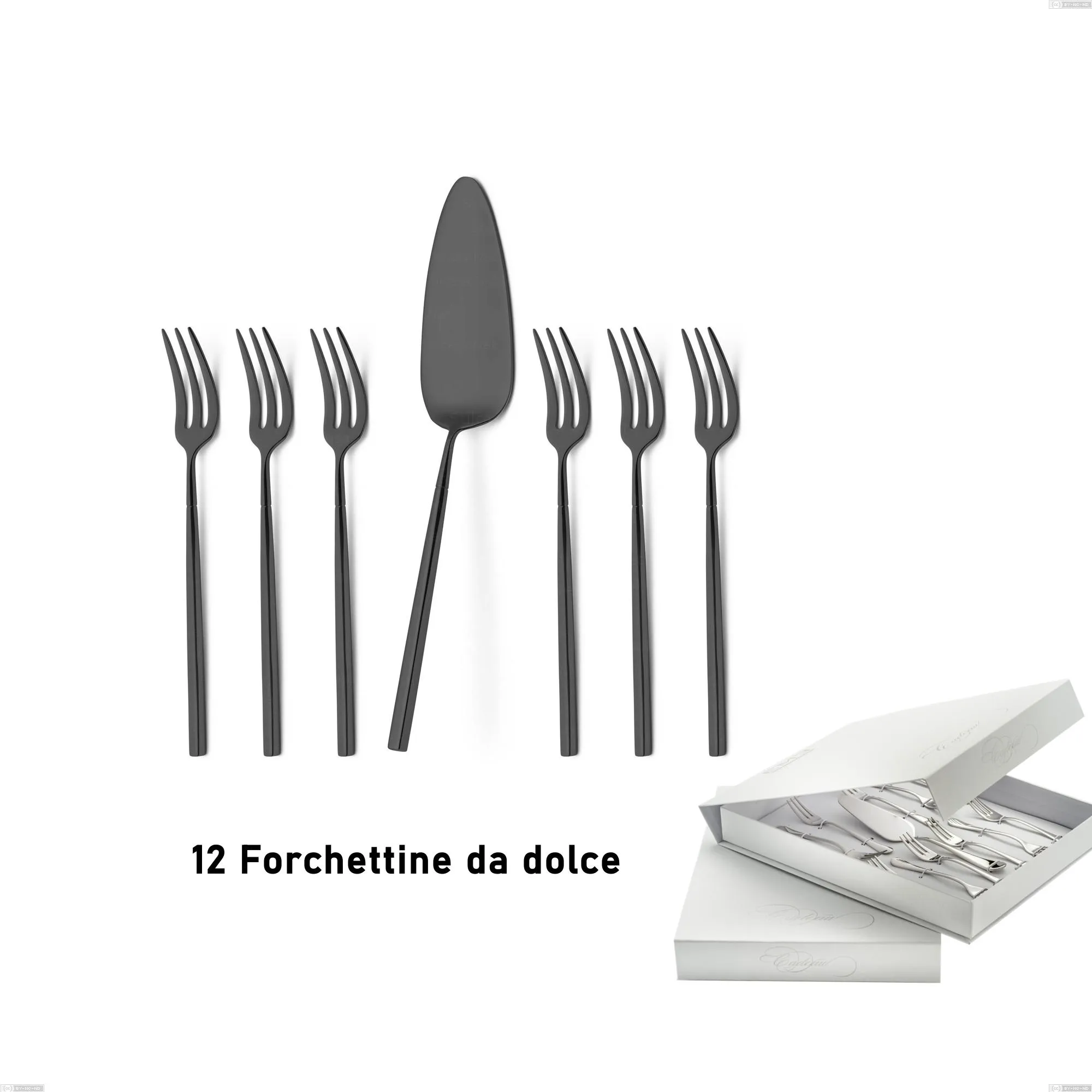 Confezione a libro 13 pezzi, forchettine più paletta dolce Kyoto Black, Acciaio inox (Aisi 304) trattamento pvd acciaio lucido