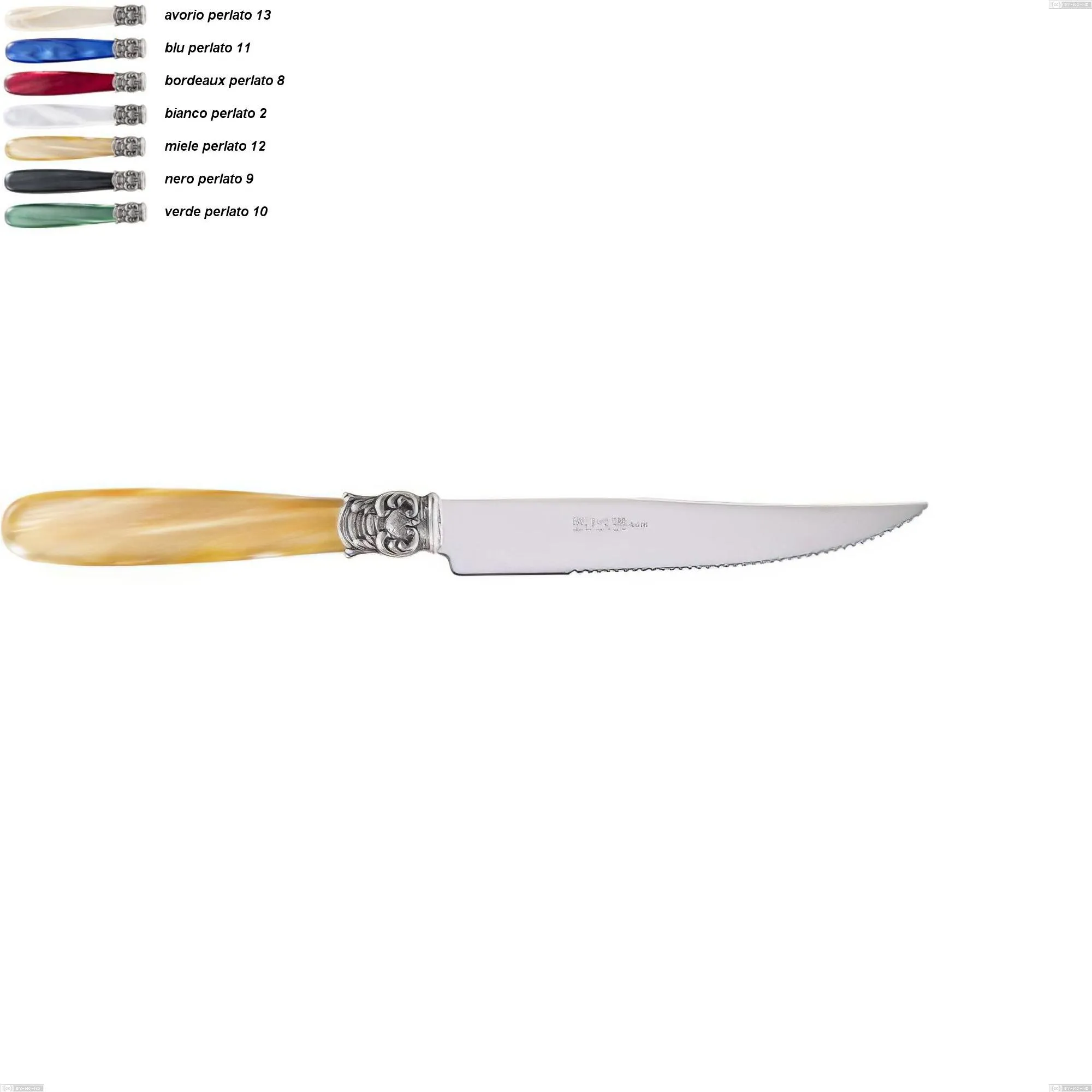 Coltello bistecca mona lisa, Acciaio 18/10 AISI 304 Lucido manicatura acrilico perlato, lunghezza 221 mm