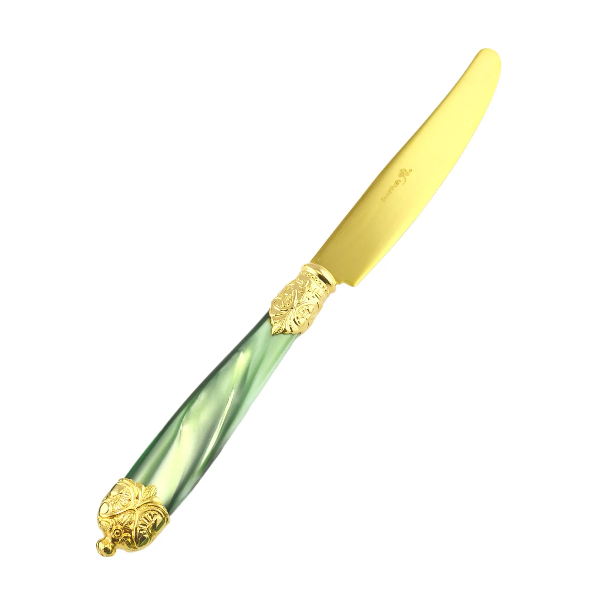 Coltello da tavola Mirage in Ghiere oro Tin Gold 18.10 (AISI 304) manico perlato doppia ghiera lavabili in lavastoviglie Verde Perlato