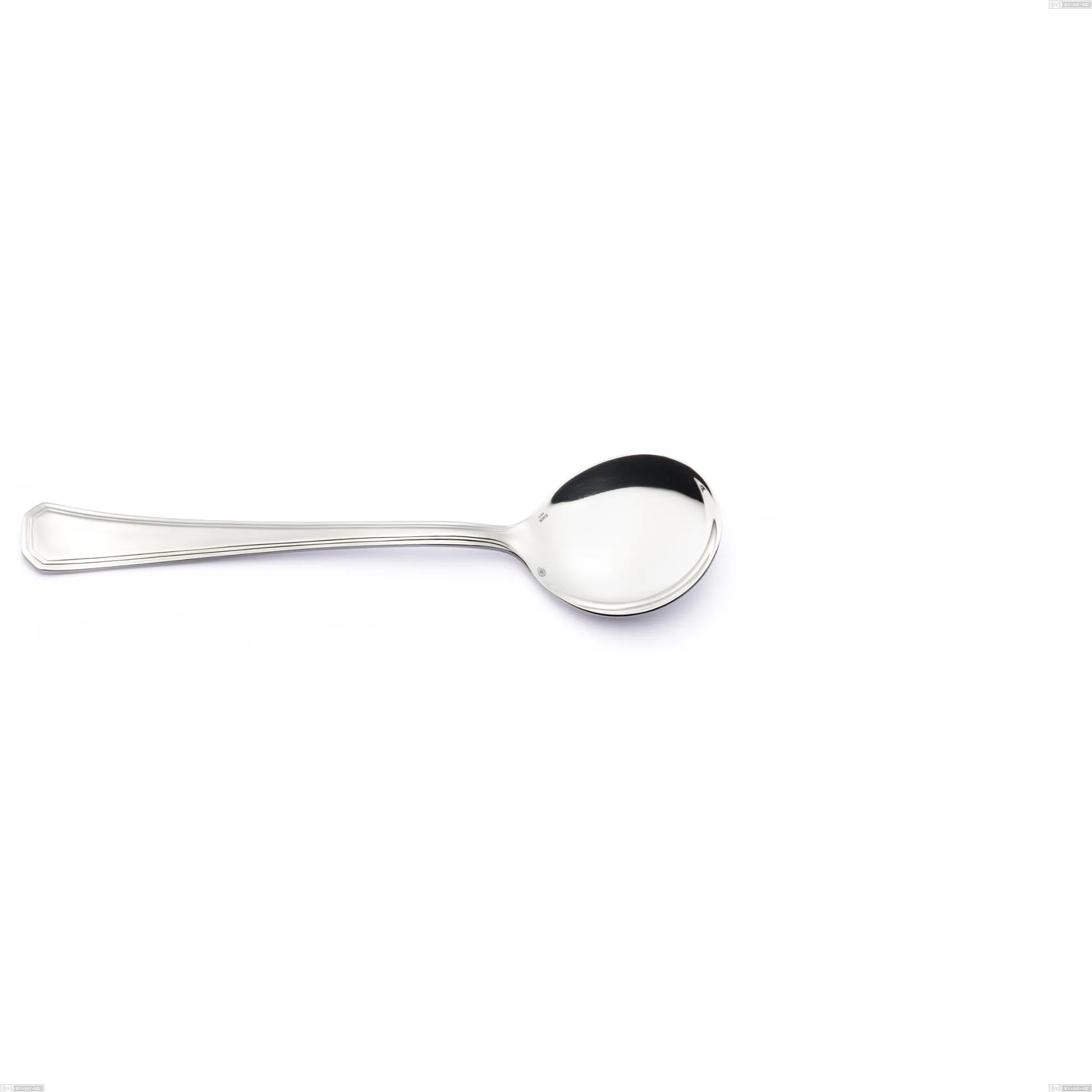 Cucchiaio brodo Savoia Argento 8 micron, Acciaio inox Aisi 304 Finitura Argentata, spessore argento 8 micron, spessore posata 3 mm, lunghezza 168 mm