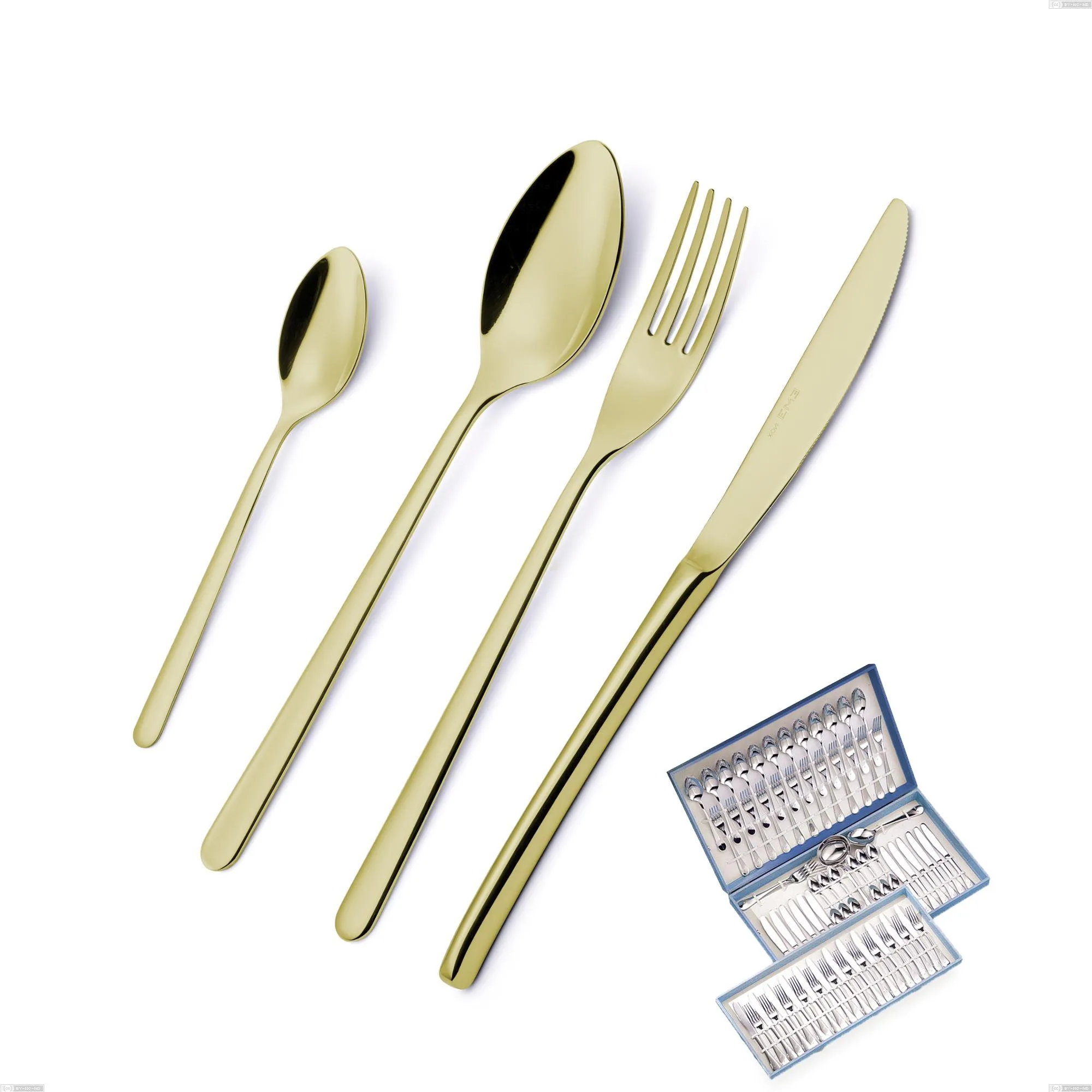 Servizio di posate 75 pezzi in astuccio regalo Venice Tin Gold, Acciaio Inox 18-10 trattamento pvd oro, spessore 4 mm