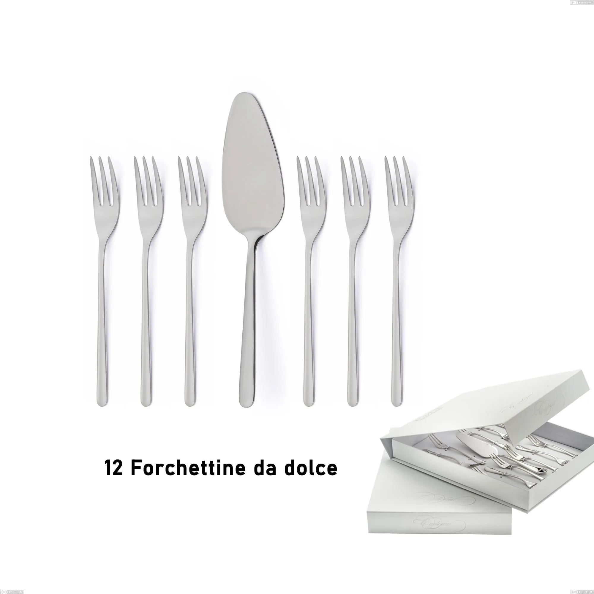 Confezione a libro 13 pezzi, forchettine più paletta dolce venice sabbiato, Acciaio inox Aisi 304 Posate sabbiate, spessore 4 mm