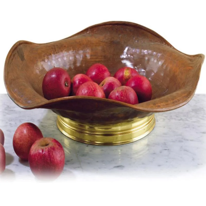 Centrotavola espositore frutta Quadrifoglio diametro 35xh14 cm in rame massiccio e ottone