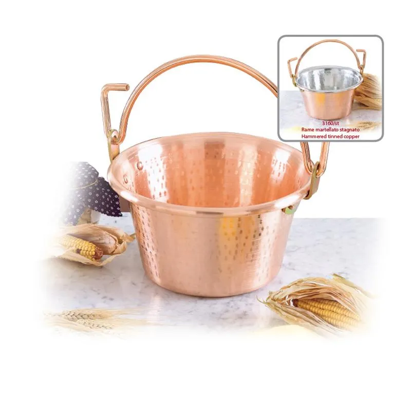 Paiolo per polenta Ø 38 cm - Lt 14,30 realizzato in rame massiccio liscio NON stagnato Linea Traditional