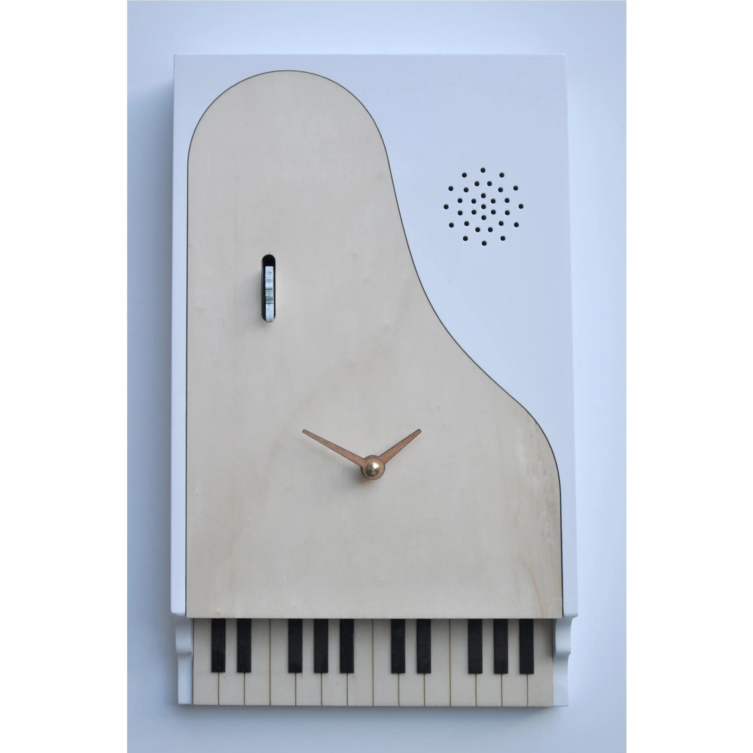 Orologio con cucù e Pianoforte da parete QQ_PIANOFORTE CODA Dimensioni 36x8x h 21cm con particolari in legno massello colore bianco