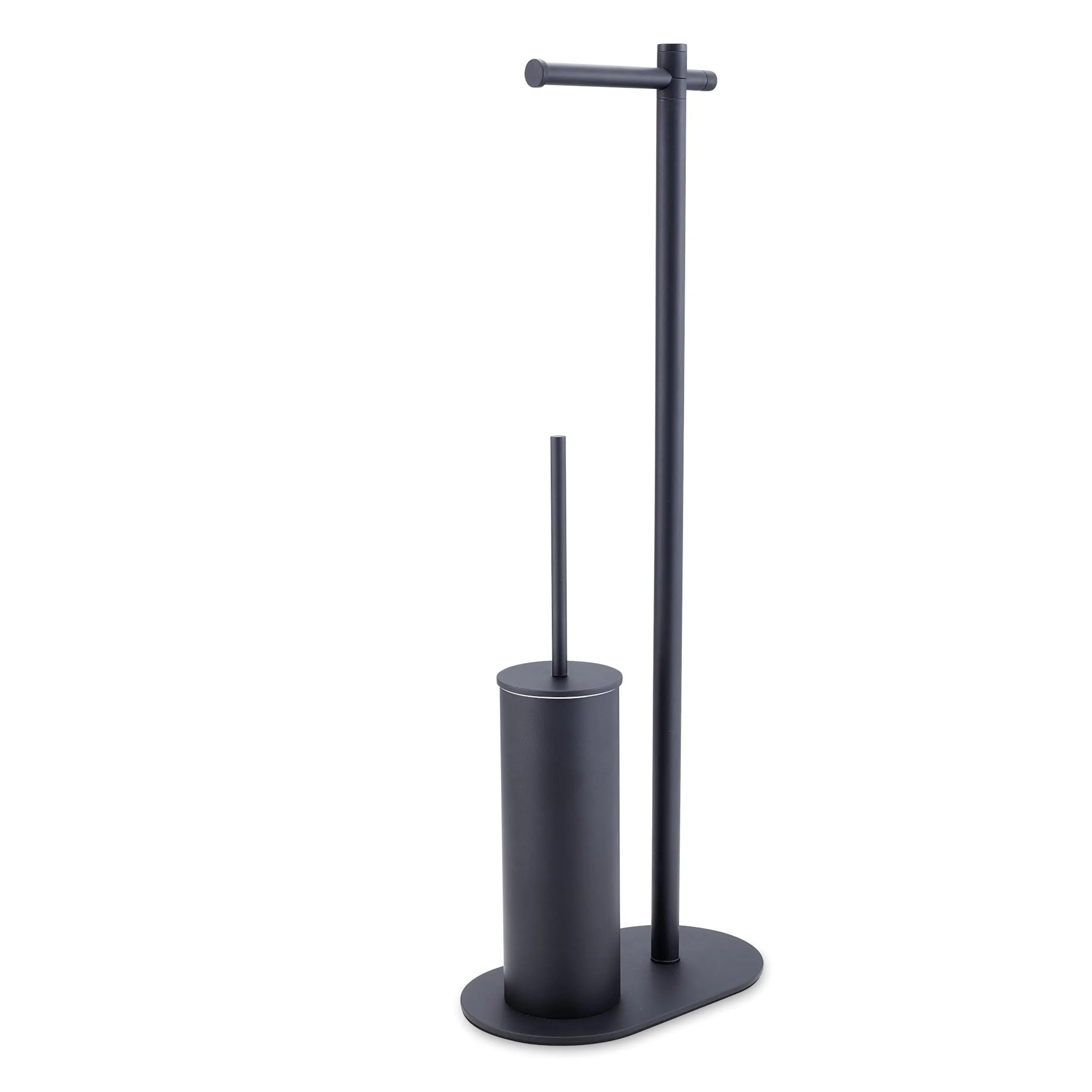 Piantana WC porta salviette e porta scopino 24x14xh66 cm anima in ottone design minimale nero opaco