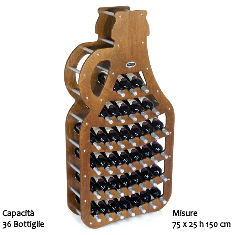 Cantinetta Portabottiglie in legno Fiasco 75x25xh150 cm 36 bottiglie noce