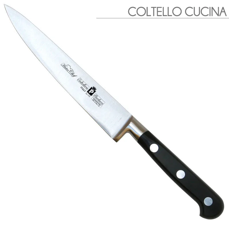 Coltello cucina forgiato Manici in POM per alimenti. colore nero. resistente in lavastoviglie.