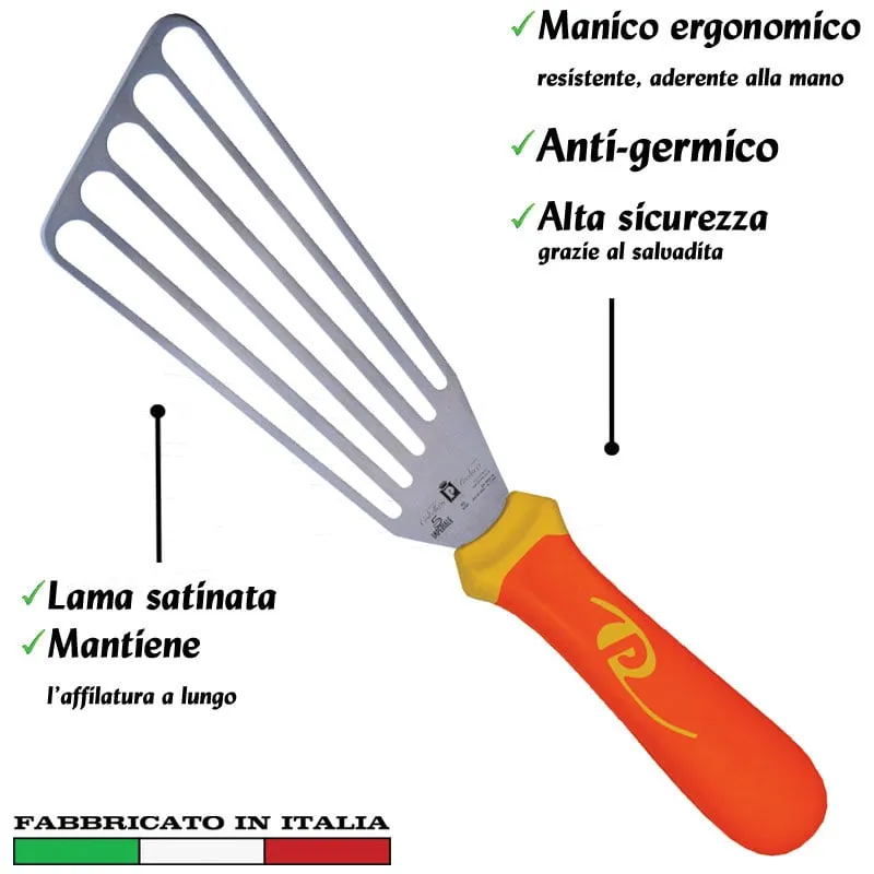 Spatola per fritto lama inox 17 cm Manici in polipropilene gomma antiscivolo atossici. trattamento germicida. adatto lavastov