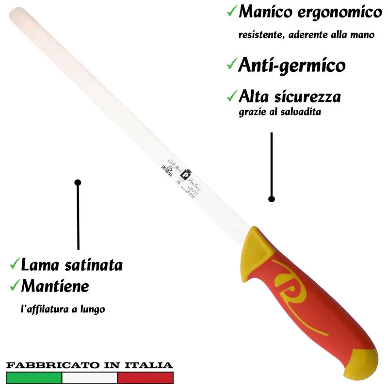 Coltello per prosciutto 30 cm Manici in polipropilene gomma antiscivolo atossici. trattamento germicida. adatto lavastoviglie