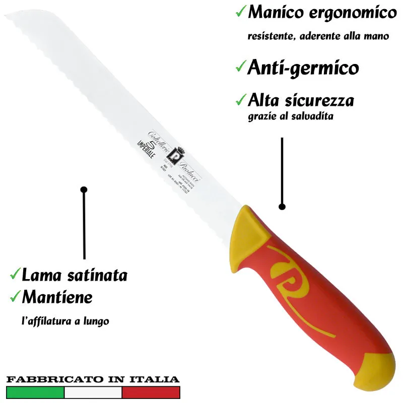 Coltello per pane lama inox Manici in polipropilene gomma antiscivolo atossici. trattamento germicida. adatto lavastoviglie