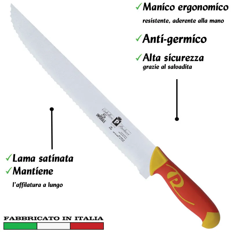 Coltello seghettato lama inox 31 cm Manici in polipropilene gomma antiscivolo atossici trattamento germicida