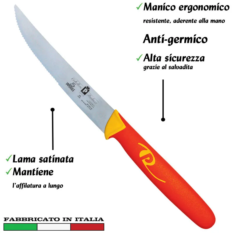 Coltello per costata 6 pezzi 12 cm Manici in polipropilene gomma antiscivolo atossici. trattamento germicida. adatto lavastov