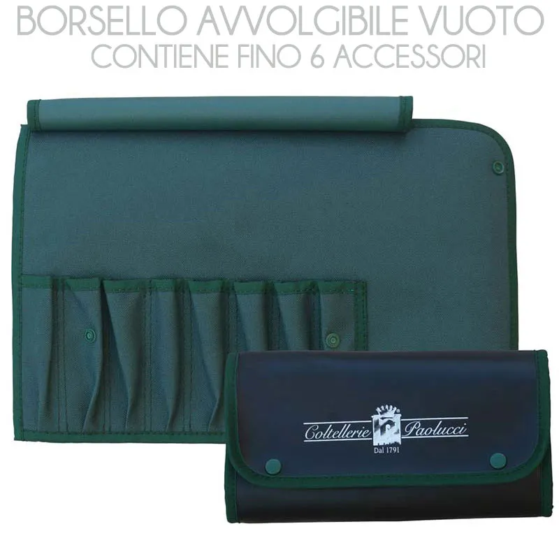 Borsello avvolgibile vuoto porta coltelli per 6 coltelli 24x36 cm aperto colore verde blu