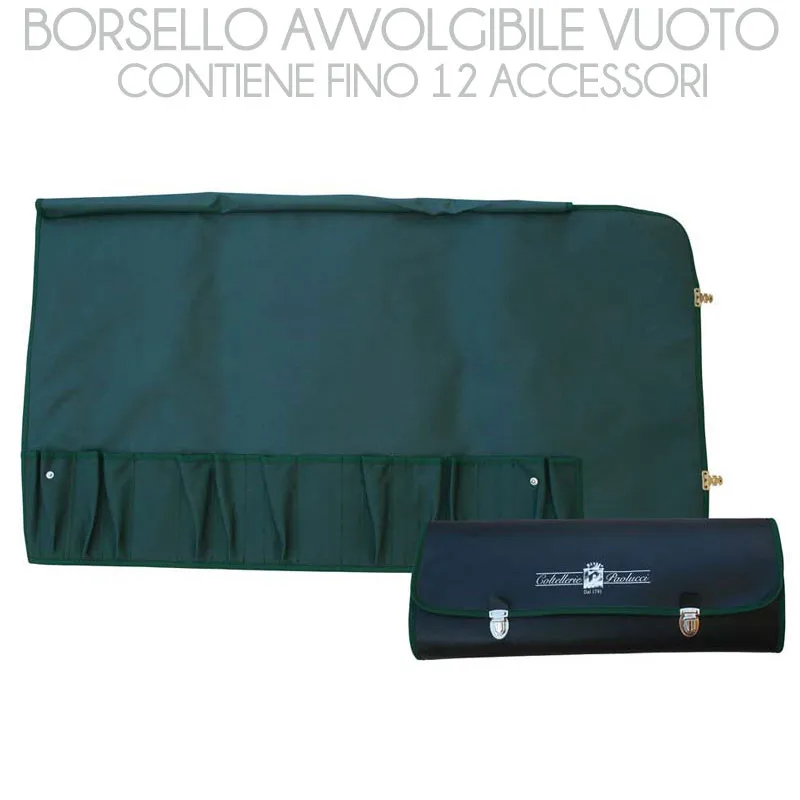 Borsello avvolgibile vuoto porta coltelli per 12 coltelli 46x86 cm aperto colore verde blu