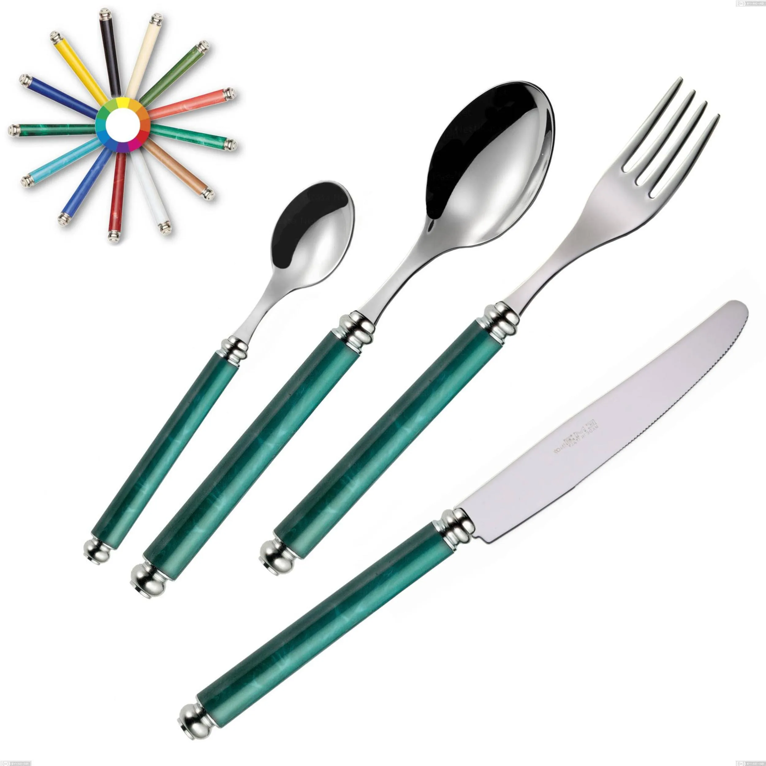 Set Posate colorate 4 pezzi ARCADIA 1 Coltello 1 Forchetta 1 Cucchiaio 1 Cucchiaino caffè in acciaio 18/10 manici dai colori marmorizzati con ghiere bombate