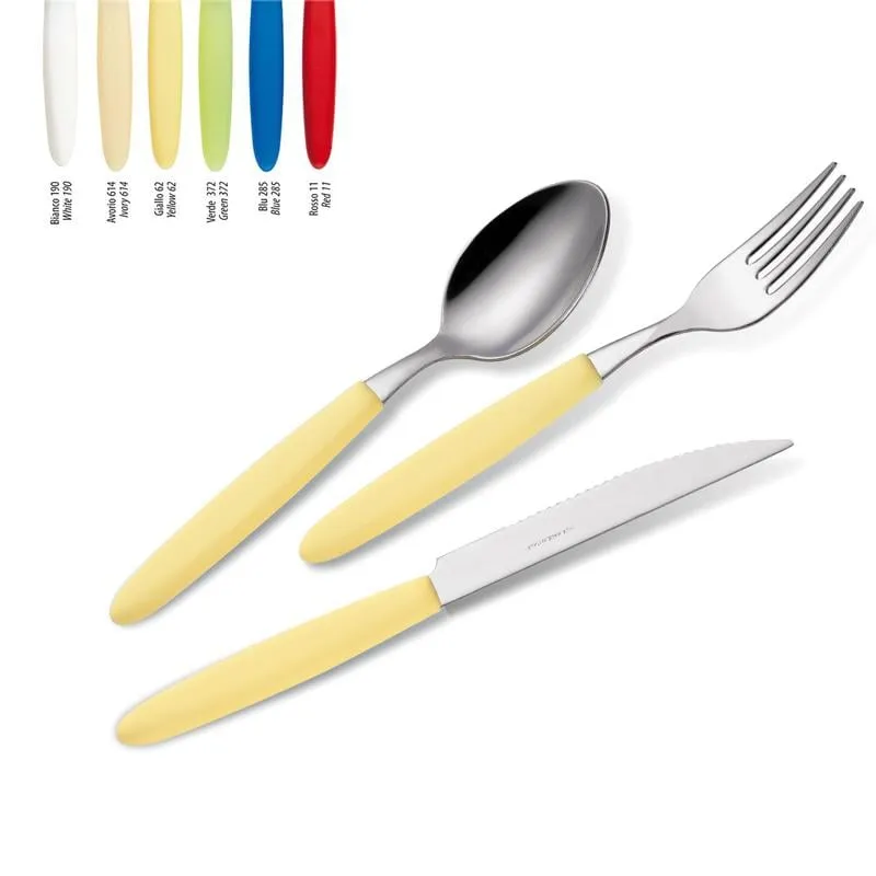 Set Posate colorate 4 pezzi LIGHT 1 Coltello 1 Forchetta 1 Cucchiaio 1 Cucchiano caffe in acciaio