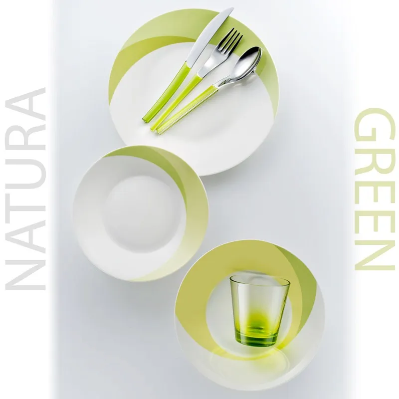 Posto Tavola NATURA GREEN in New Bone China lavabile in lavastoviglie 7 pezzi