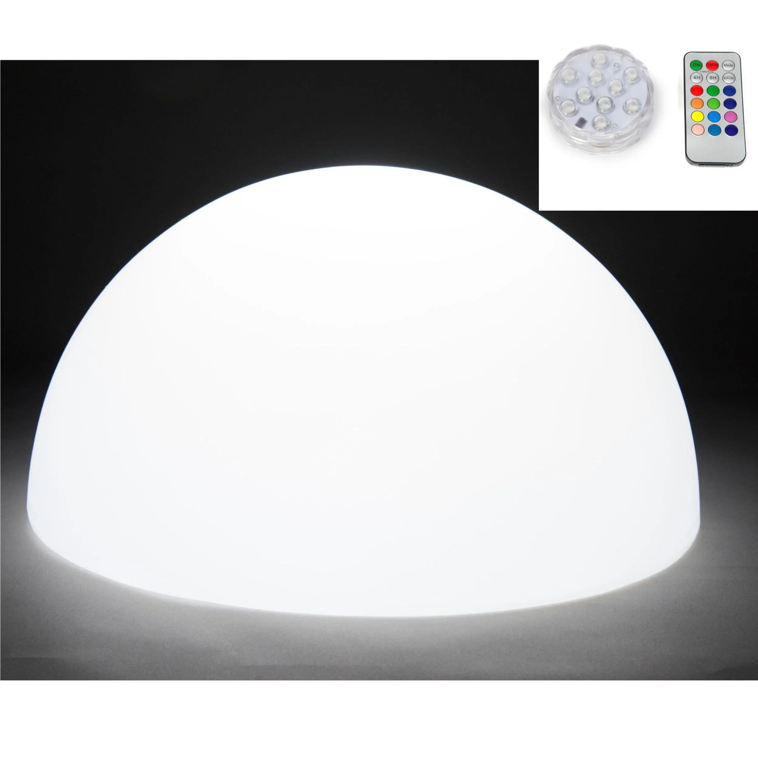 Lampada semisfera BABY MOON Trasparente per interno esterno diametro 70 cm con illuminazione RGB immergibile e telecomando