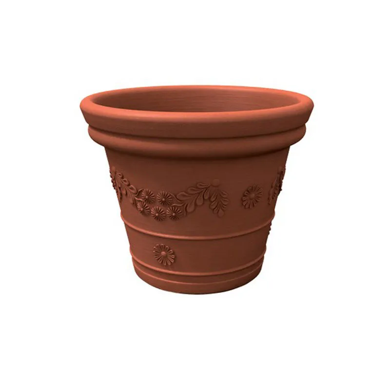 Vaso festonato in Polietilene con decoro a rilievo TONDO dimensioni 65x38xh 52 cm adatto interno esterno colore Terracotta