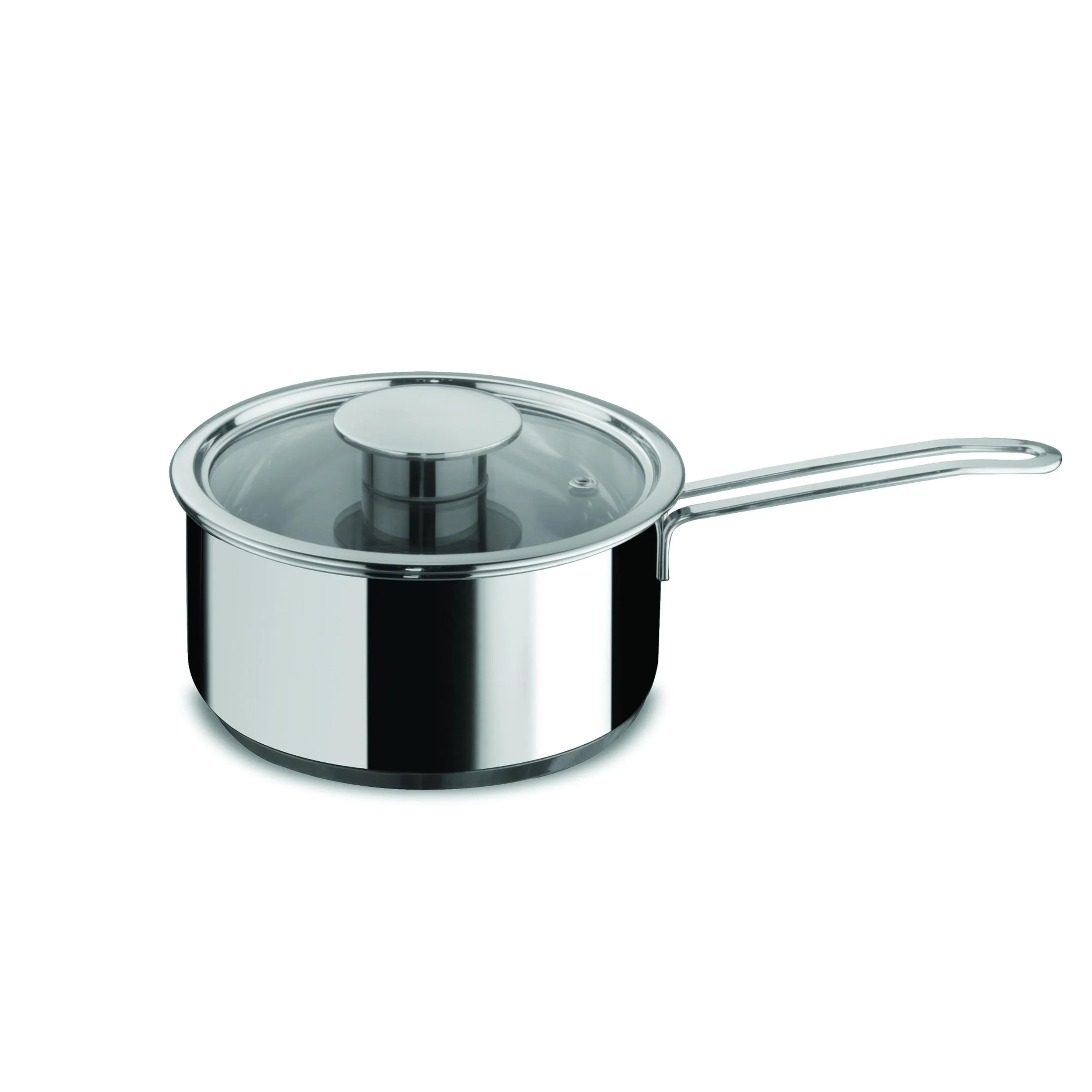 Casseruola fonda un manico 16 cm con coperchio in vetro pyrex linea Gourmet Mepra, acciaio inox 18.10 per piano elettrico, induzione, gas, alogeno, vetroceramica , forno