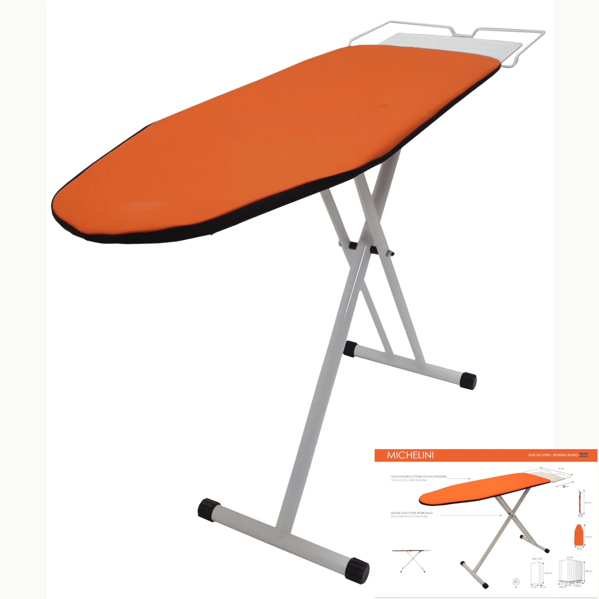 Asse da Stiro da Stiro IRONING BOARD piano di stiratura 122X40 cm - peso 8 kg chiusa ingombra solo 9 cm max regolabile Made in italy