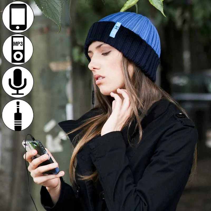 Cappellino per ipod i phone HI HAT o musicale classico dotato di casse incorporate per ascoltare musica e microfono integrato per telefonare blu
