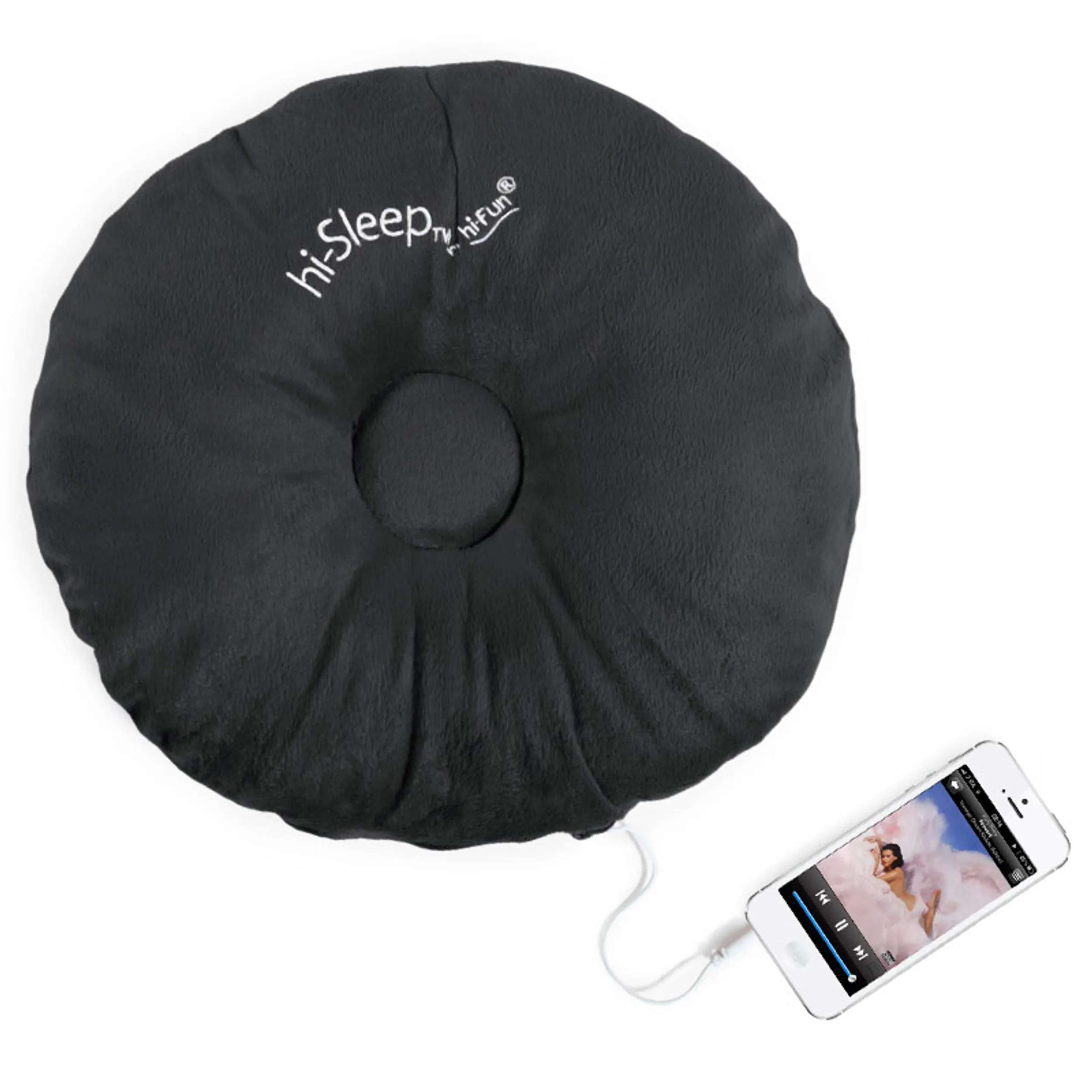 Cuscino con altoparlante HI SLEEP che diffonde musica da qualsiasi dispositivo dotato di jack universale da 3,5mm nero