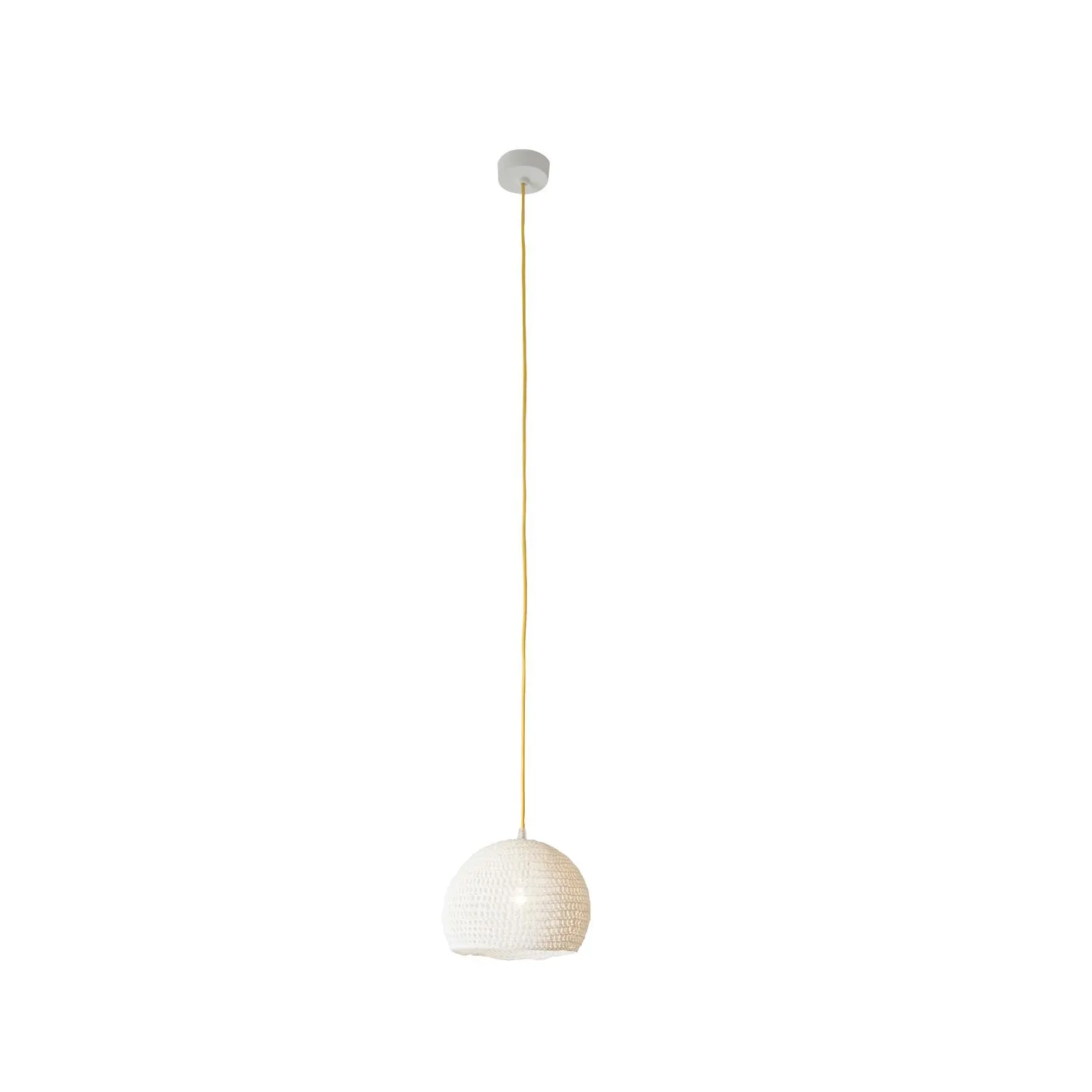 Lampada da Soffitto Trama 1 colore bianco Altezza 16 cm Diametro 21 cm, realizzata in laprene, viscosa, resina, lana 100% cavo giallo