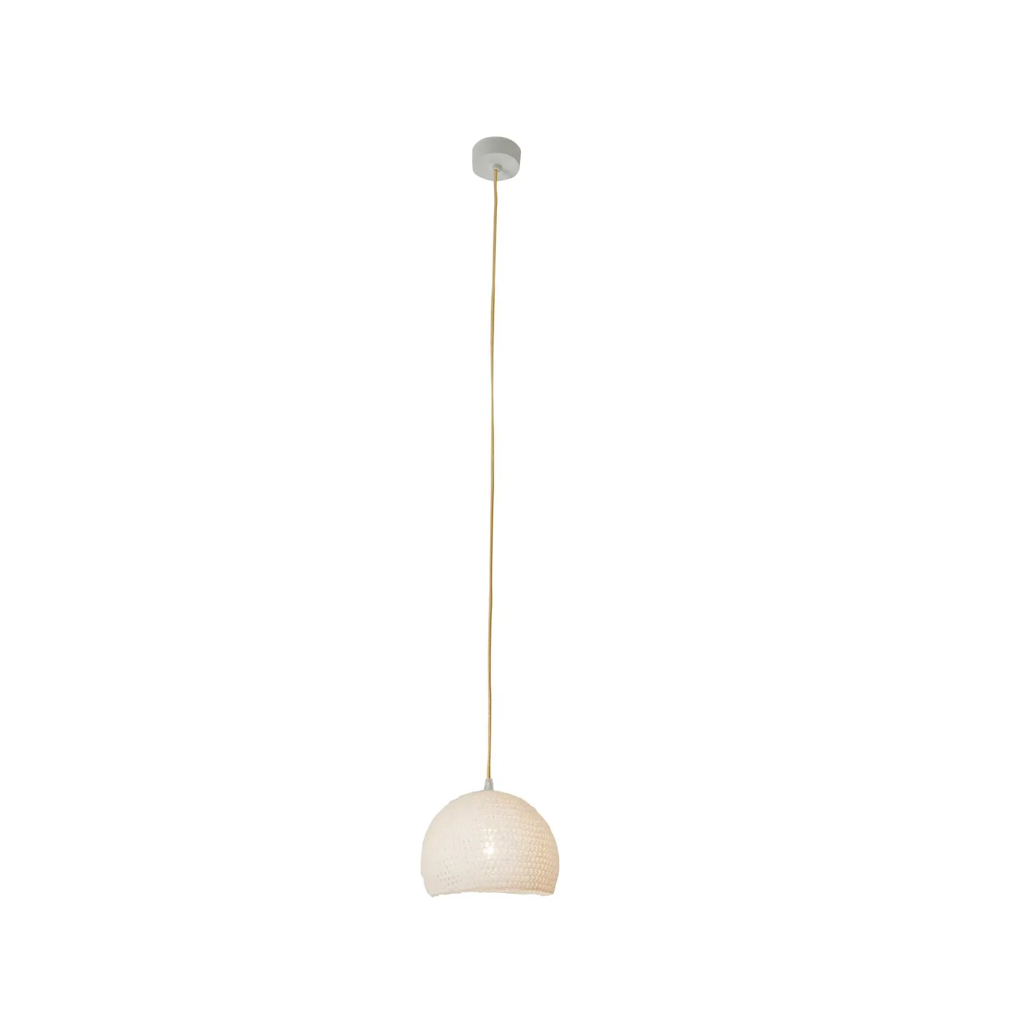 Lampada da Soffitto Trama 1 colore bianco Altezza 16 cm Diametro 21 cm, realizzata in laprene, viscosa, resina, lana 100% cavo oro