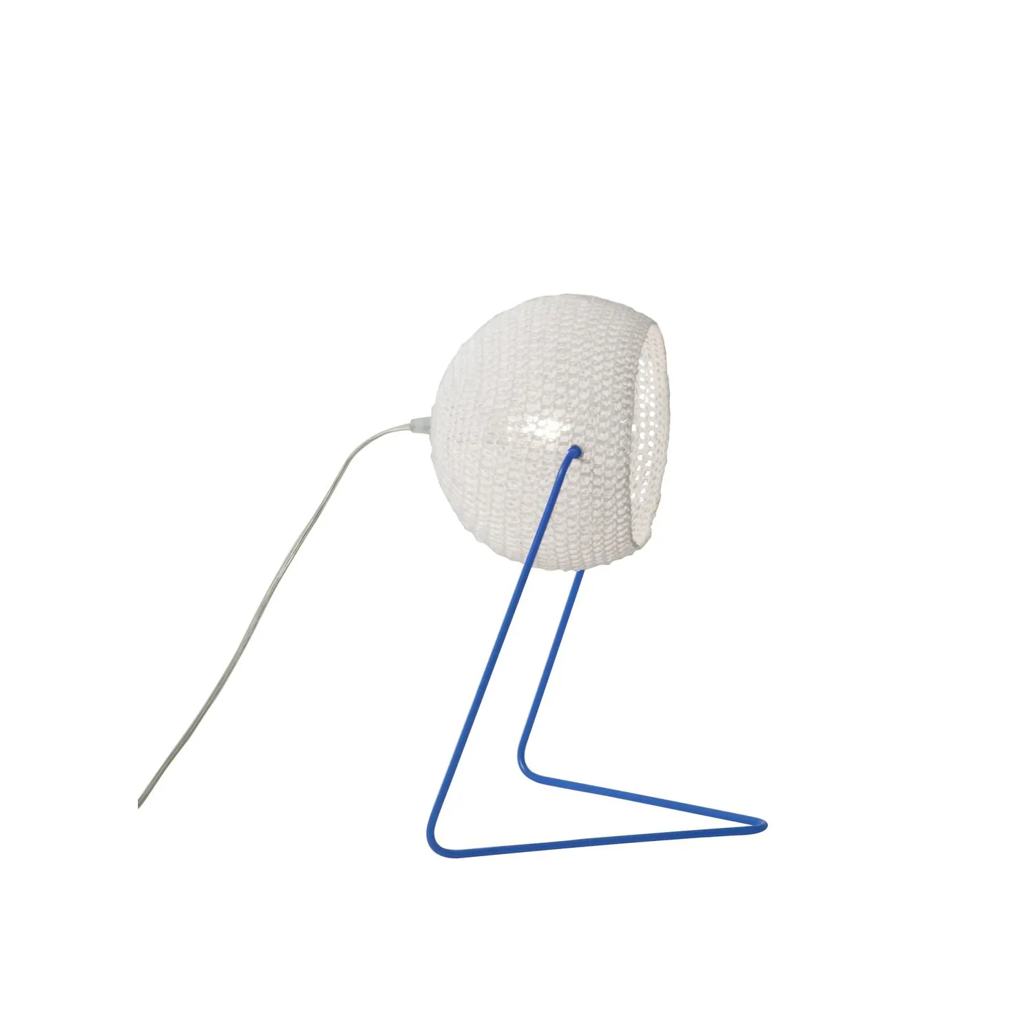 Lampada da Tavolo Trama T1 colore bianco Altezza 16 cm Diametro 21 cm, realizzata in acciaio, resina, lana 100% base blu