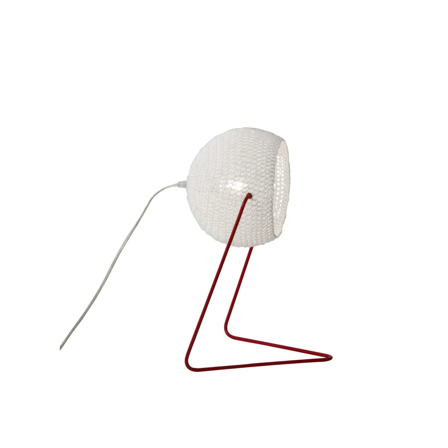 Lampada da Tavolo Trama T1 colore bianco Altezza 16 cm Diametro 21 cm, realizzata in acciaio, resina, lana 100% base rosso