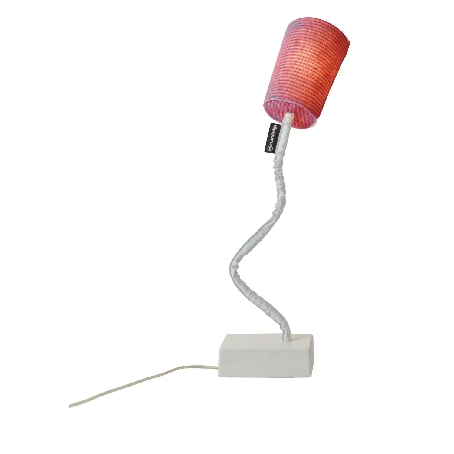Lampada da Tavolo Paint T stripe colore rosso Altezza 17,5 cm Diametro 12 cm, realizzata in ghisa, acciaio, nylon, nebulite, lana 100% base bianca