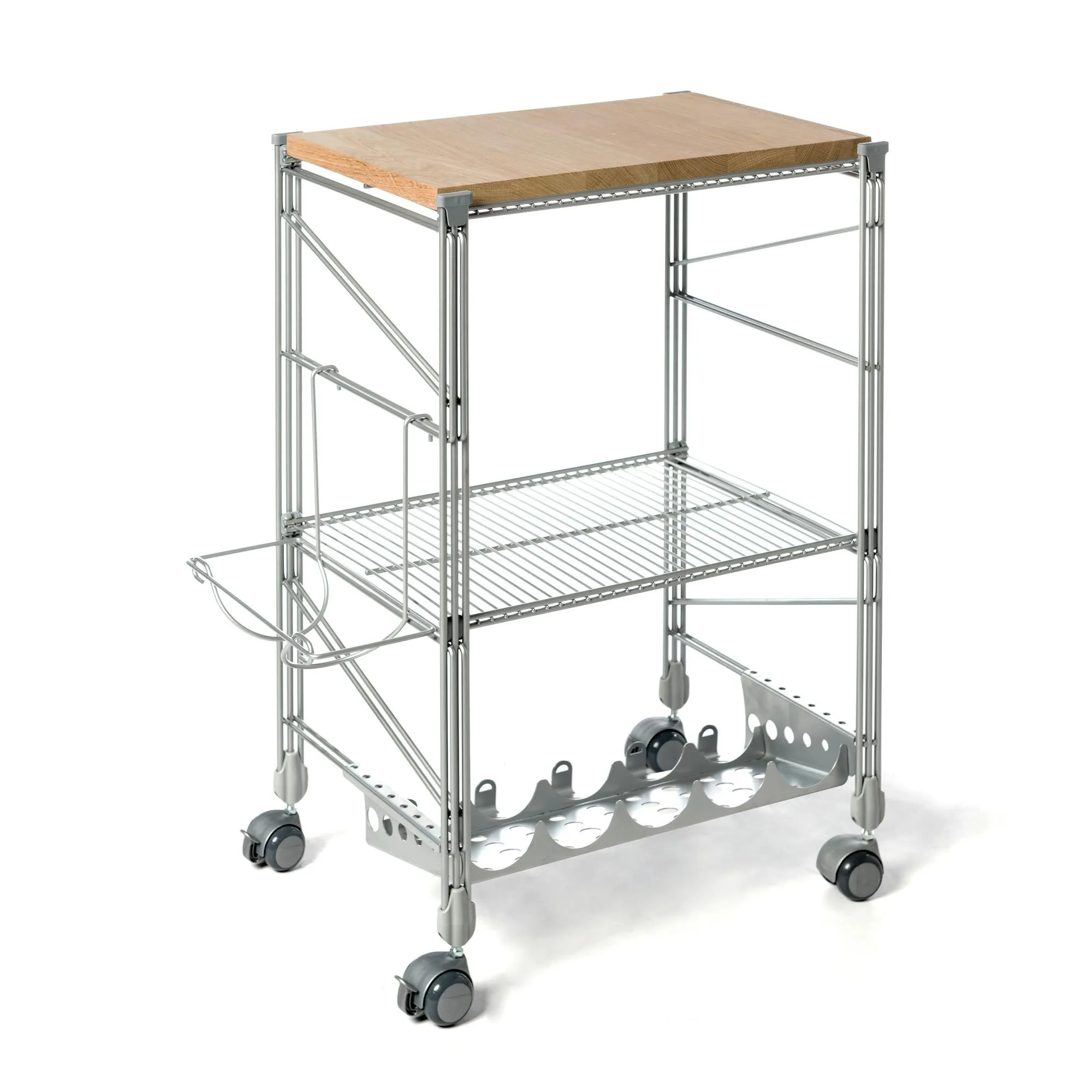 Carrello da Cucina con Tagliere in legno EBANO 32x50xh78 cm struttura in acciaio inox colore Grigio