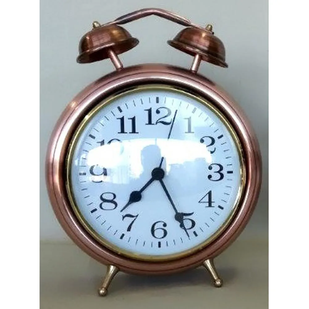 Orologio da tavolo in rame a forma di sveglia h 16 cm quadrante diametro 10,5 cm