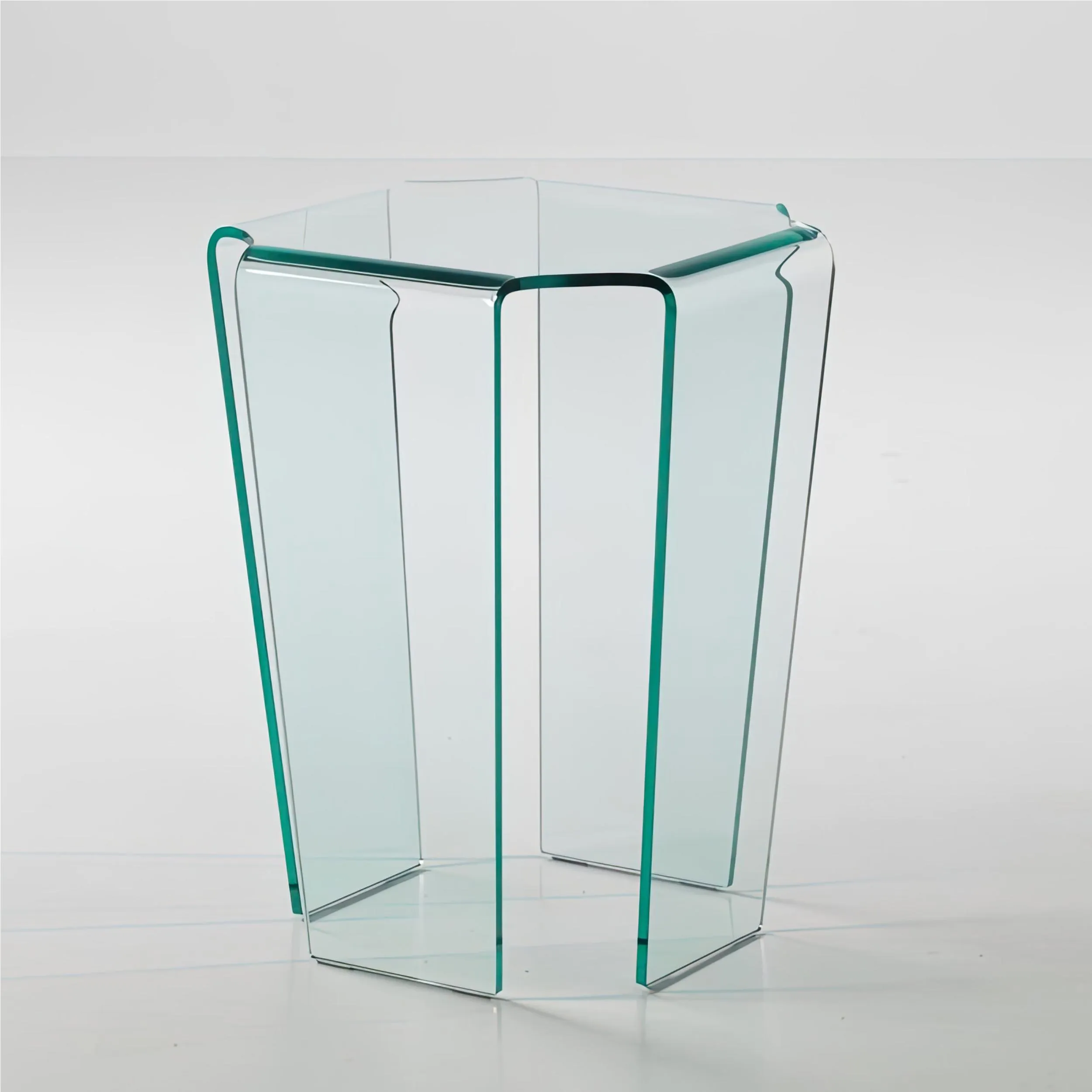 Tavolino in vetro Curvato, Porta vaso , portalampada SPIDER ALTO 10 mm 40x40xh55 cm colore vetro trasparente