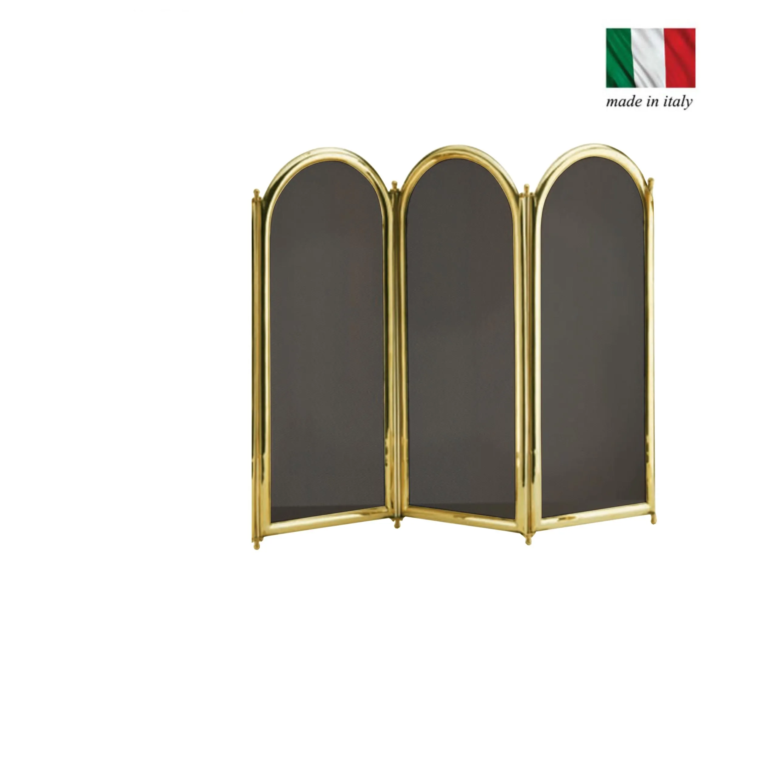 Parascintille per camino 3 ante in Ottone 75xh50 cm lavorazione artigianale in ottone pieno stile classico, rete NERA