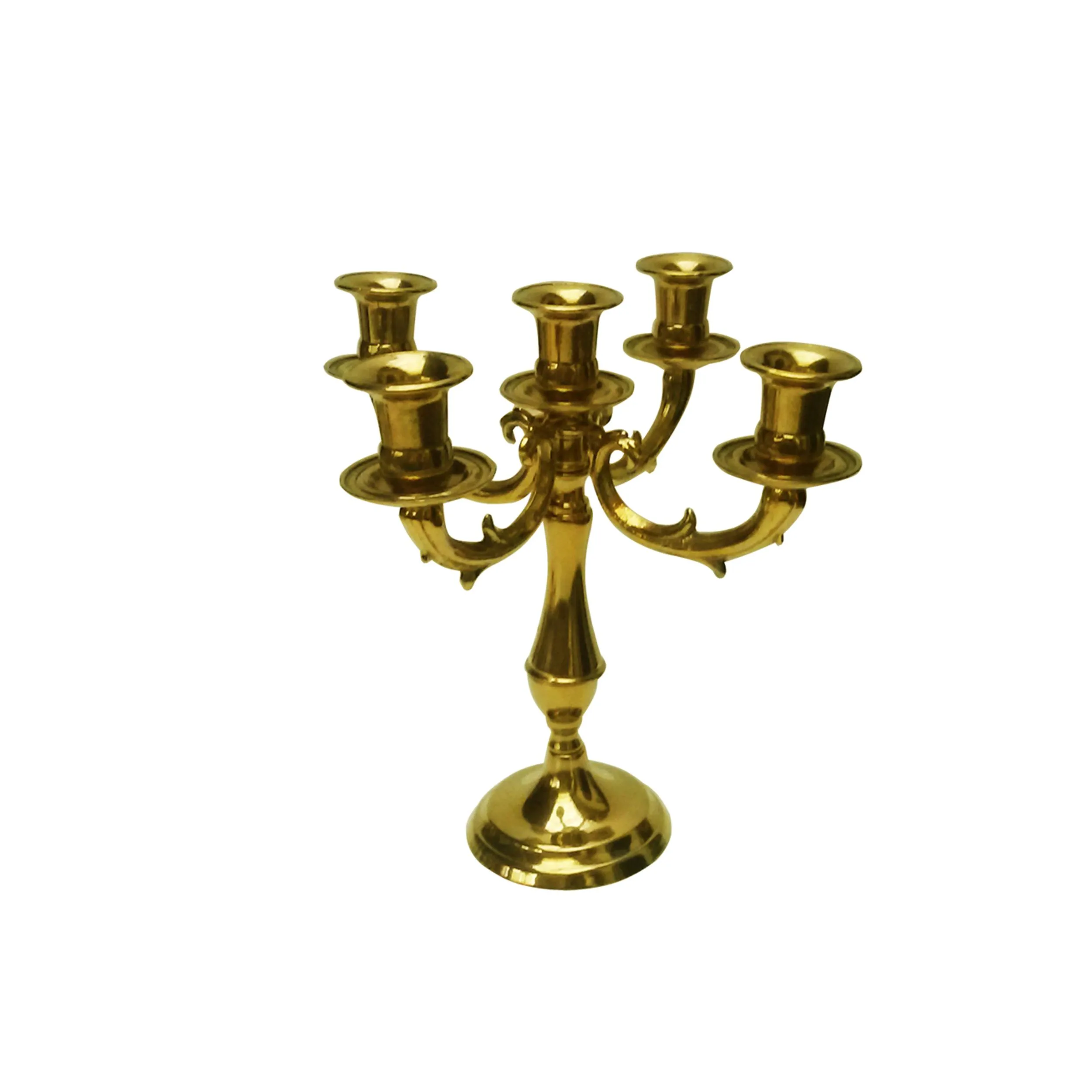 Candelabro in Ottone massiccio Liscio 5 fiamme dimensioni 26xh 26 cm - Peso 2,00 kg uno colore ottone dorato